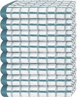 White Classic [8 Pack] Premium Dish Towels for Kitchen, with Hanging Loop - Heavy Duty Absorbent 100% Cotton 410 GSM Terry Kitchen Towels, 16x26 (Aqua)