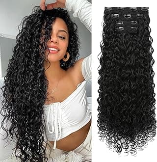 LONAI 4PC Clip in Hair Extensions, 100％ Pure Protein Silk Curly Hair Extension for Women, 26 Inch Long Soft Natural Hair Extensions-Natural Black