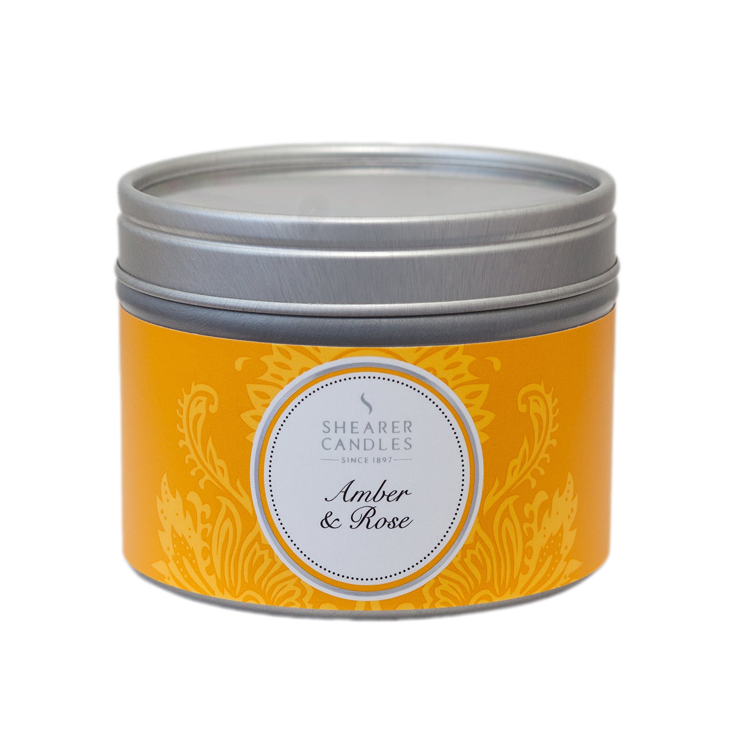 Candles Amber and Rose Small Scented Silver Tin Candle - White