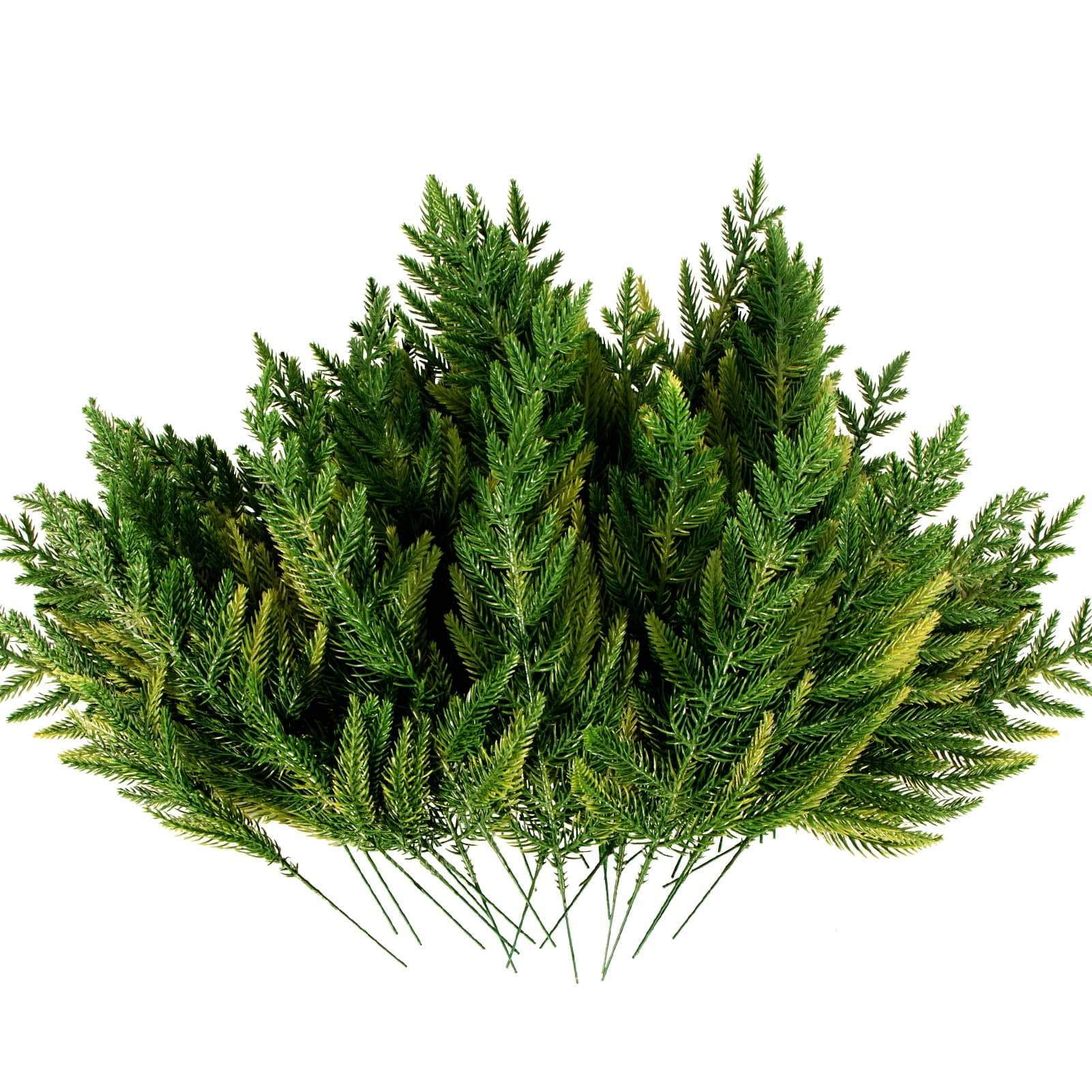 Christmas Artificial Pine Needles Branches Garland Artificial Green Pine Needles Branches, Fake Craft Greenery Pine Picks for DIY Wreath Christmas Embellishing and Home Garden Decoration (50 Pieces)