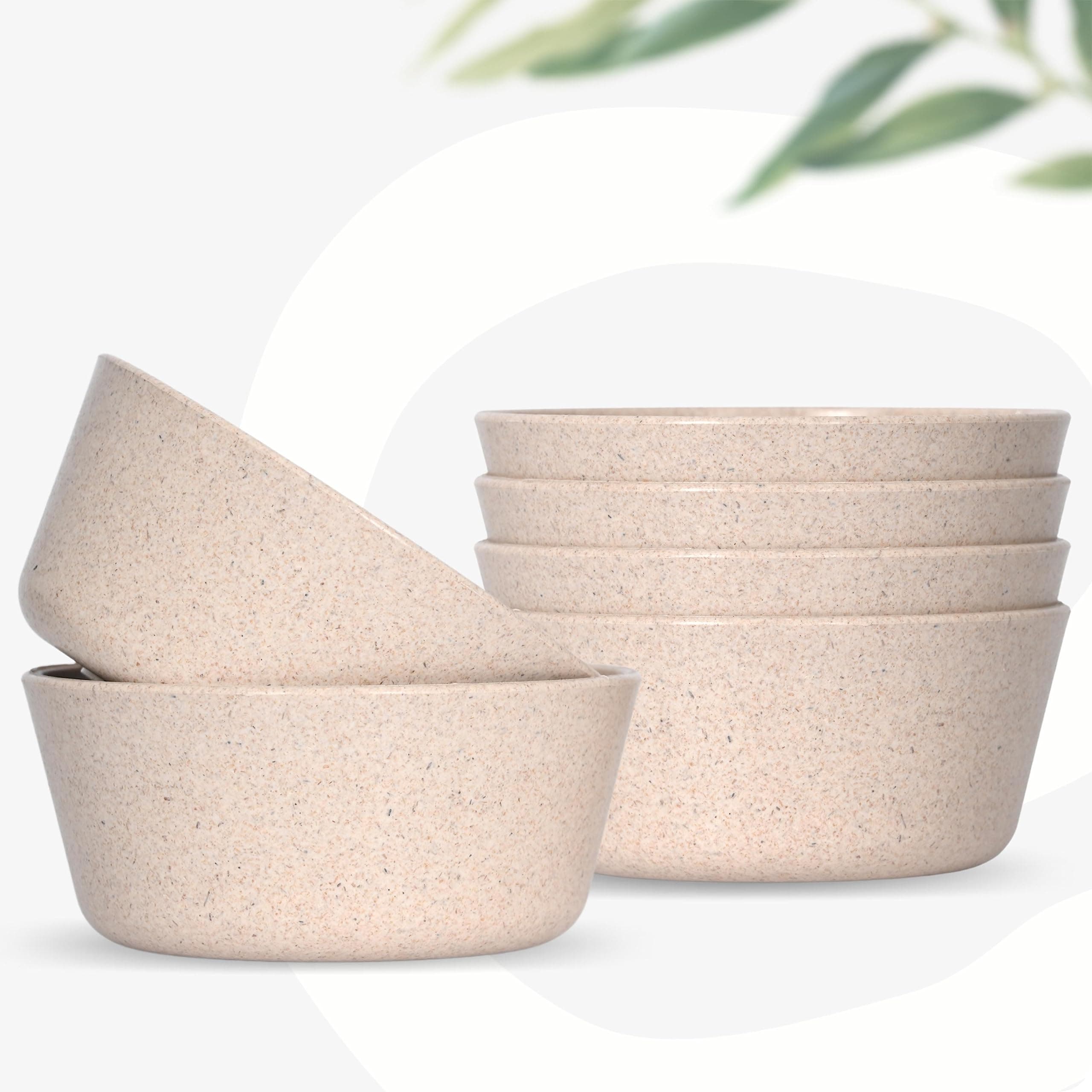 Eha Set of 6 Earth-Friendly Small Curry Bowls for Kitchen | 175 ml | Made with Bamboo Fibers & Rice Husk | Microwave Safe Bowl (Reheat Only) | for Hot & Cold Serving Bowl Set | Sand Castle