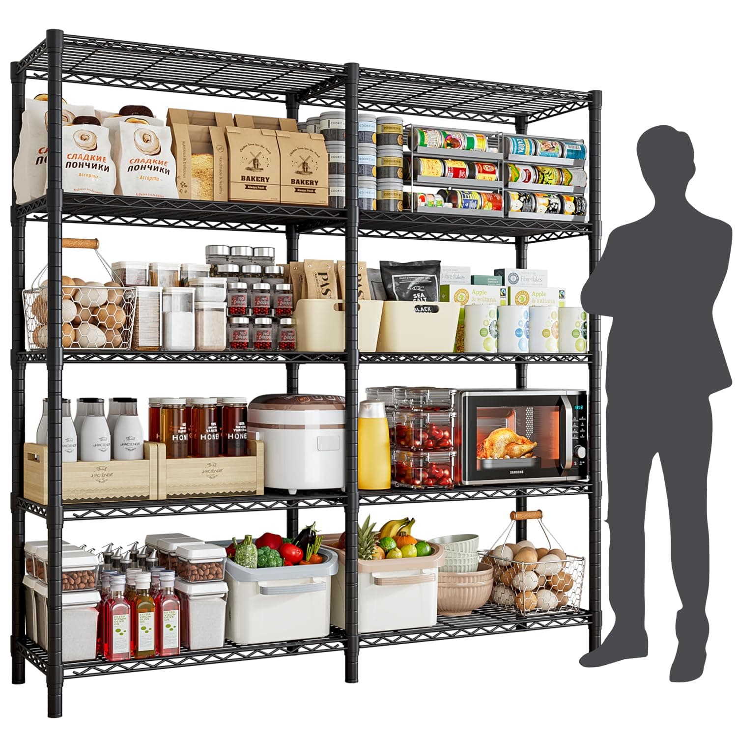 61''W Storage Shelves 5 Tier Wire Shelving Unit Storage Rack Adjustable Metal Shelves for Kitchen, Pantry, Warehouse, Basement, Dorm (61''W)