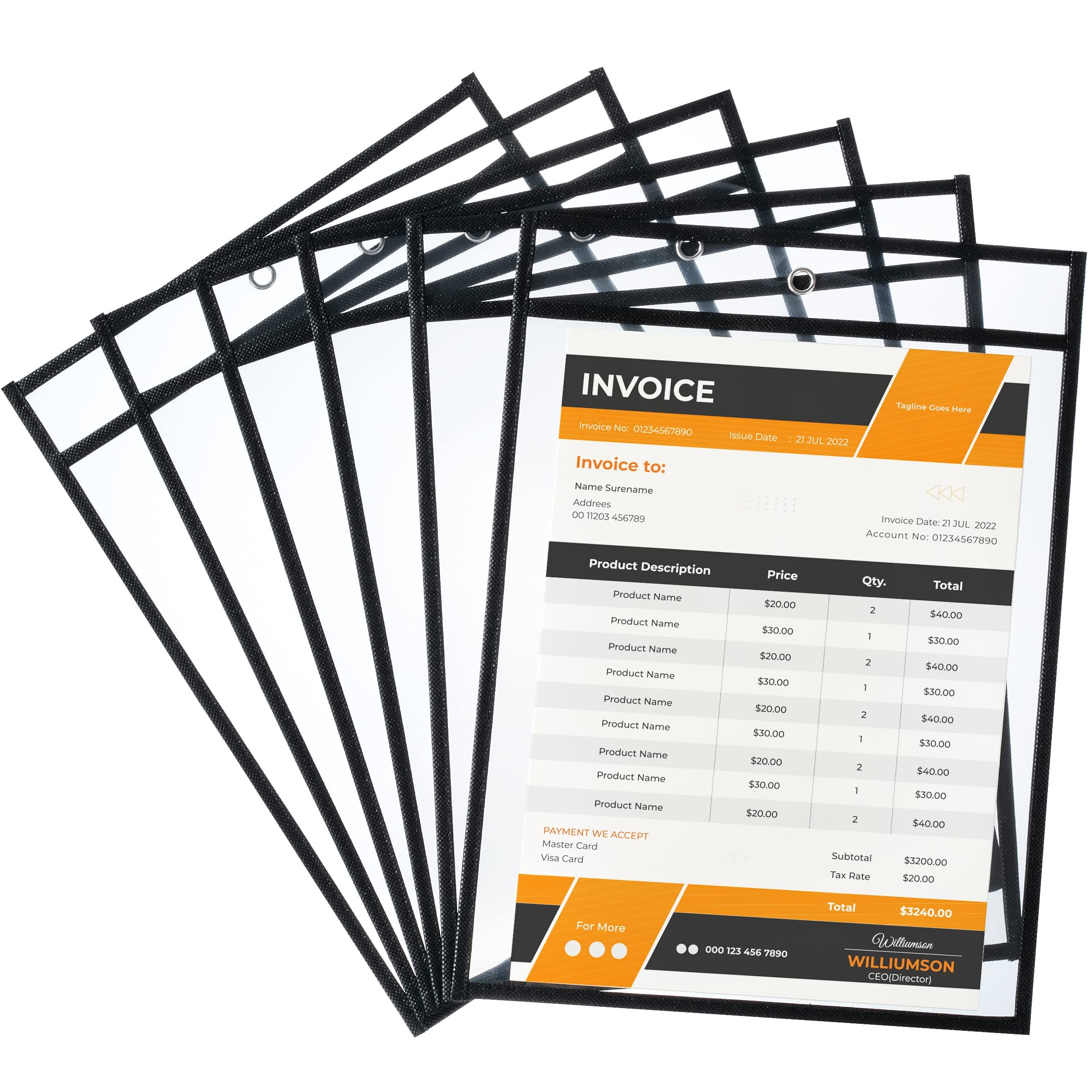 Mr. Pen - Dry Erase Pockets, 6 Pack, 10.2 x 14 Inches, Black, Reusable Plastic Sleeves for Paper, Clear Shop Ticket Holders