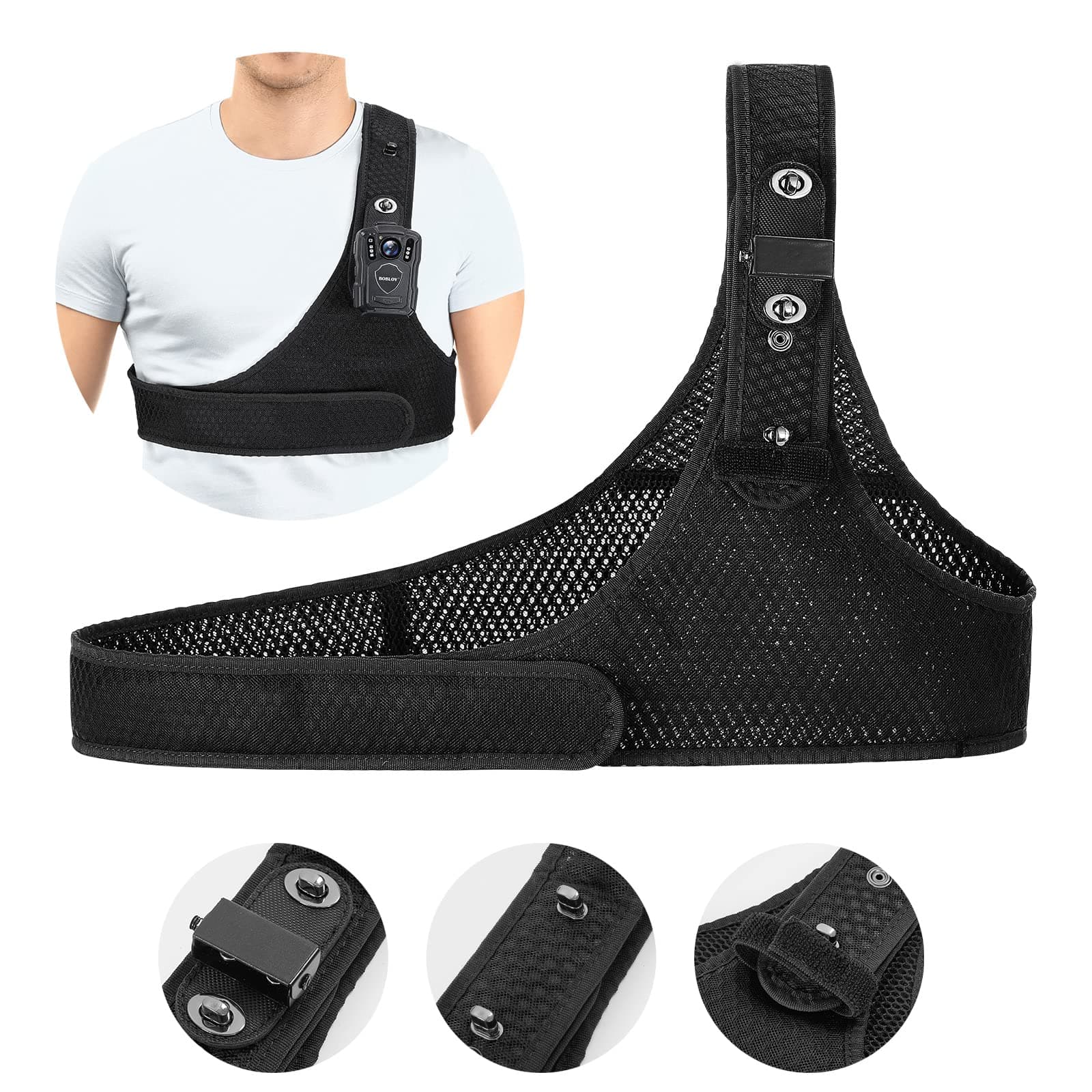 Durable Shoulder Single Vest for Body Camera,Velcro Wearing with Adjustable Size