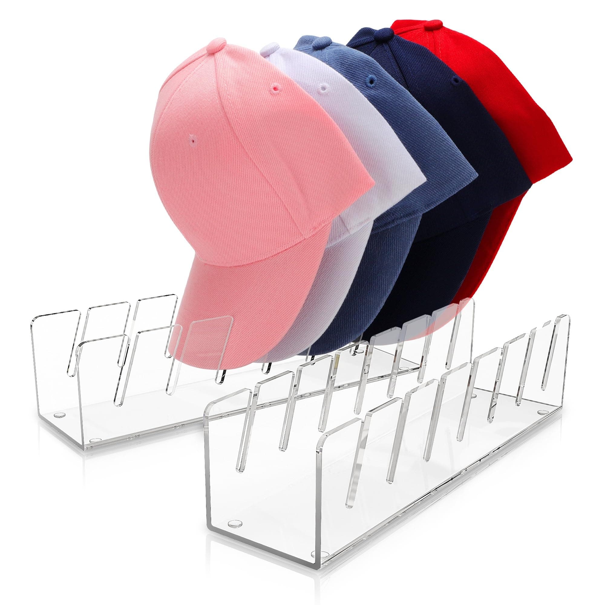 AWTBDP 2 Pack Hat Organizer for Baseball Caps, Acrylic Hat Rack for Baseball Cap, Baseball Hat Storage Organizer Display Stand, Hat Holder for 14 Baseball Caps for Bedroom, Closet, Dresser
