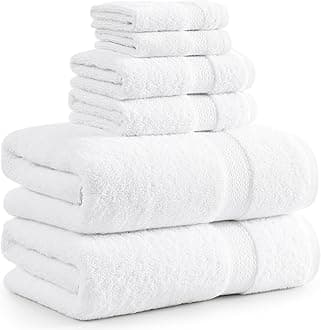 100% Cotton Luxury Bathroom Towel Set - 6 Pieces - Super Soft, Fluffy & Highly Absorbent - 2 Large Bath Towels, 2 Washcloths, 2 Hand Towels - Complete Family Pack - White Bath Towel Set