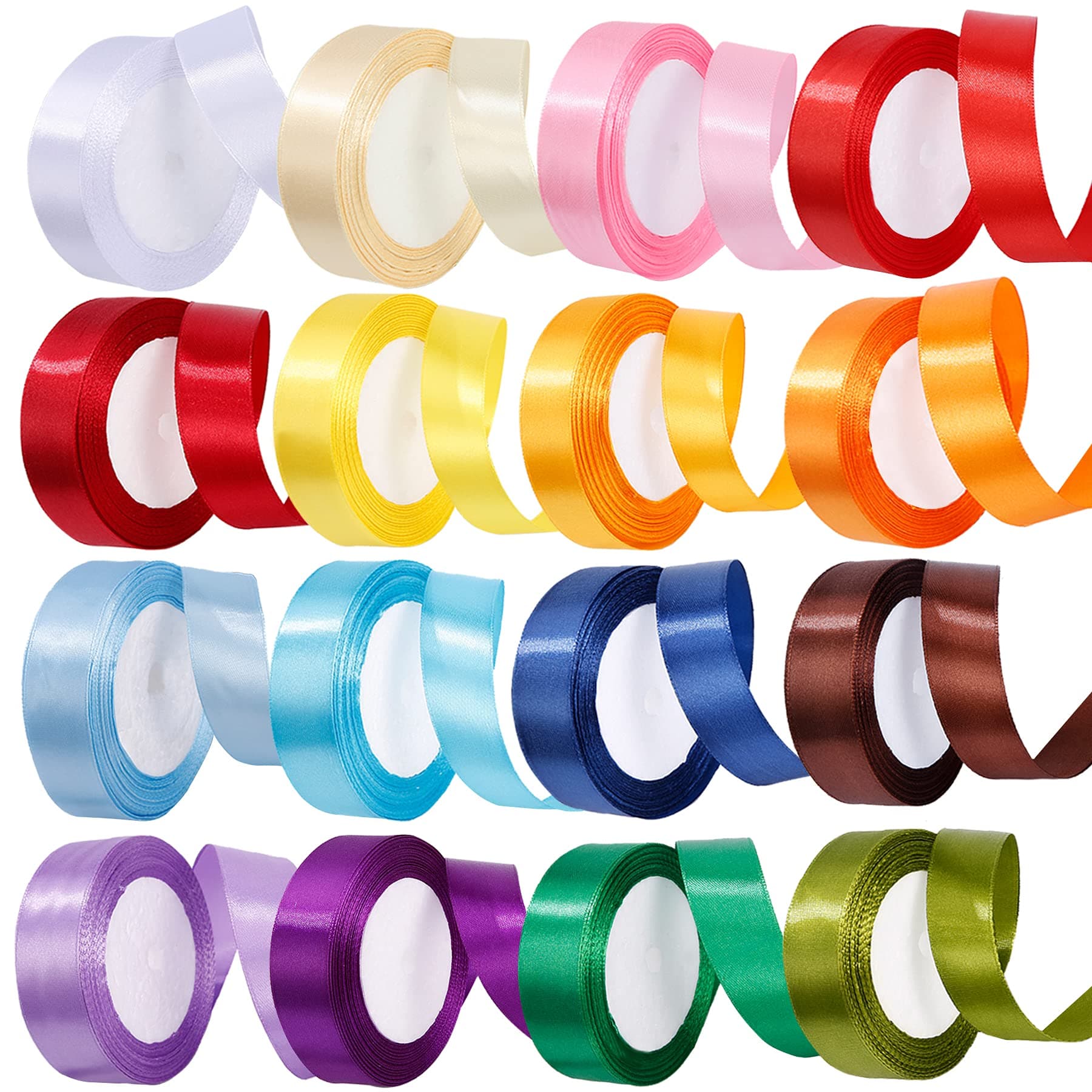 400 Yard Satin Ribbon Single Face 16 Solid Color Fabric Ribbon Bulk,25 Yard per Roll in 1 Inch Wide,16 Rolls,Assorted Ribbon Perfect for Gift Wrapping/Christmas/Wedding Favors/Party Decoration