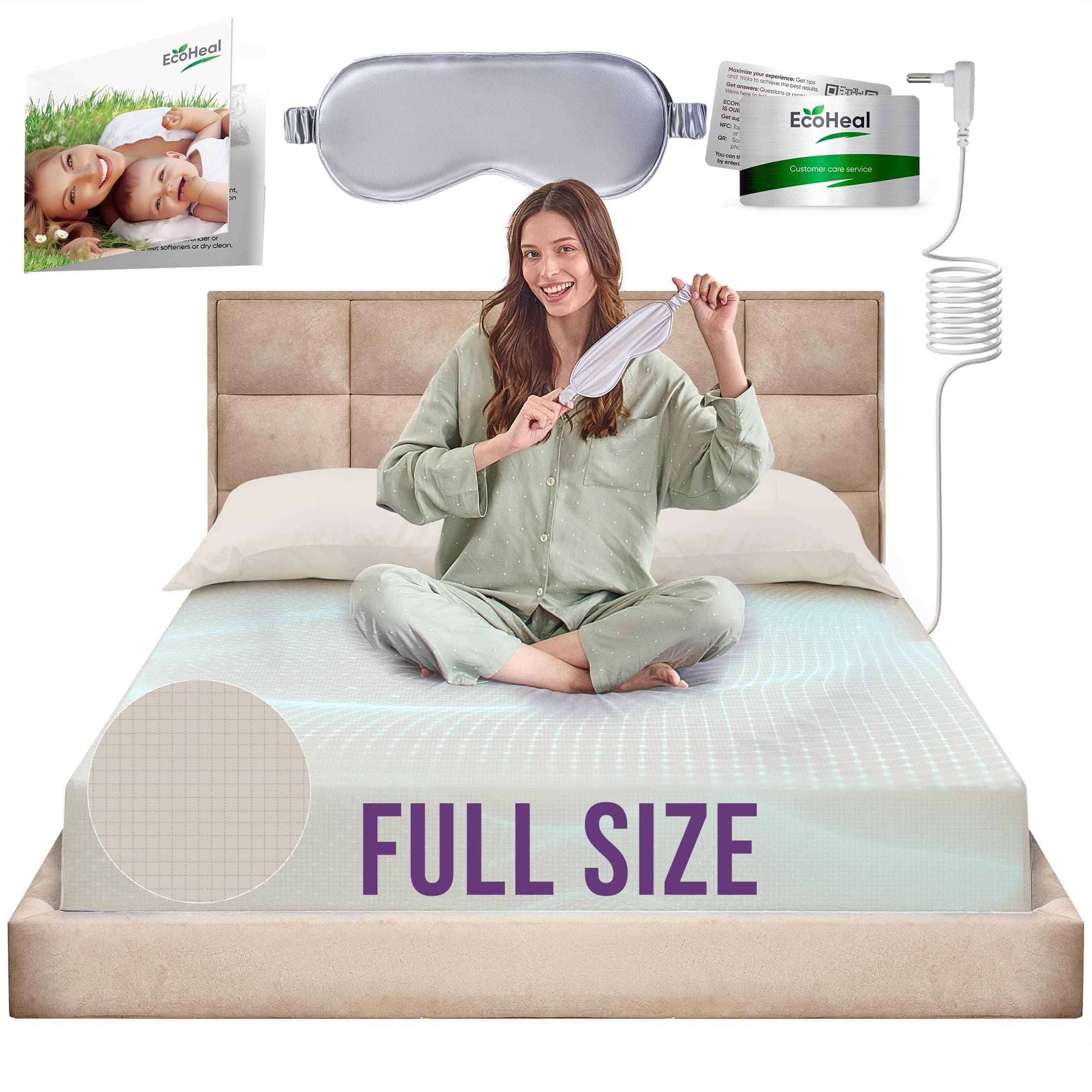 Earth Grounding Sheets Full Size with 12% Silver Fiber & 4% Silk & 84% Cotton - Beige - Quality Certified Grounded Well Bed Sheet - Conductive Fitted Sheet for Better Sleep