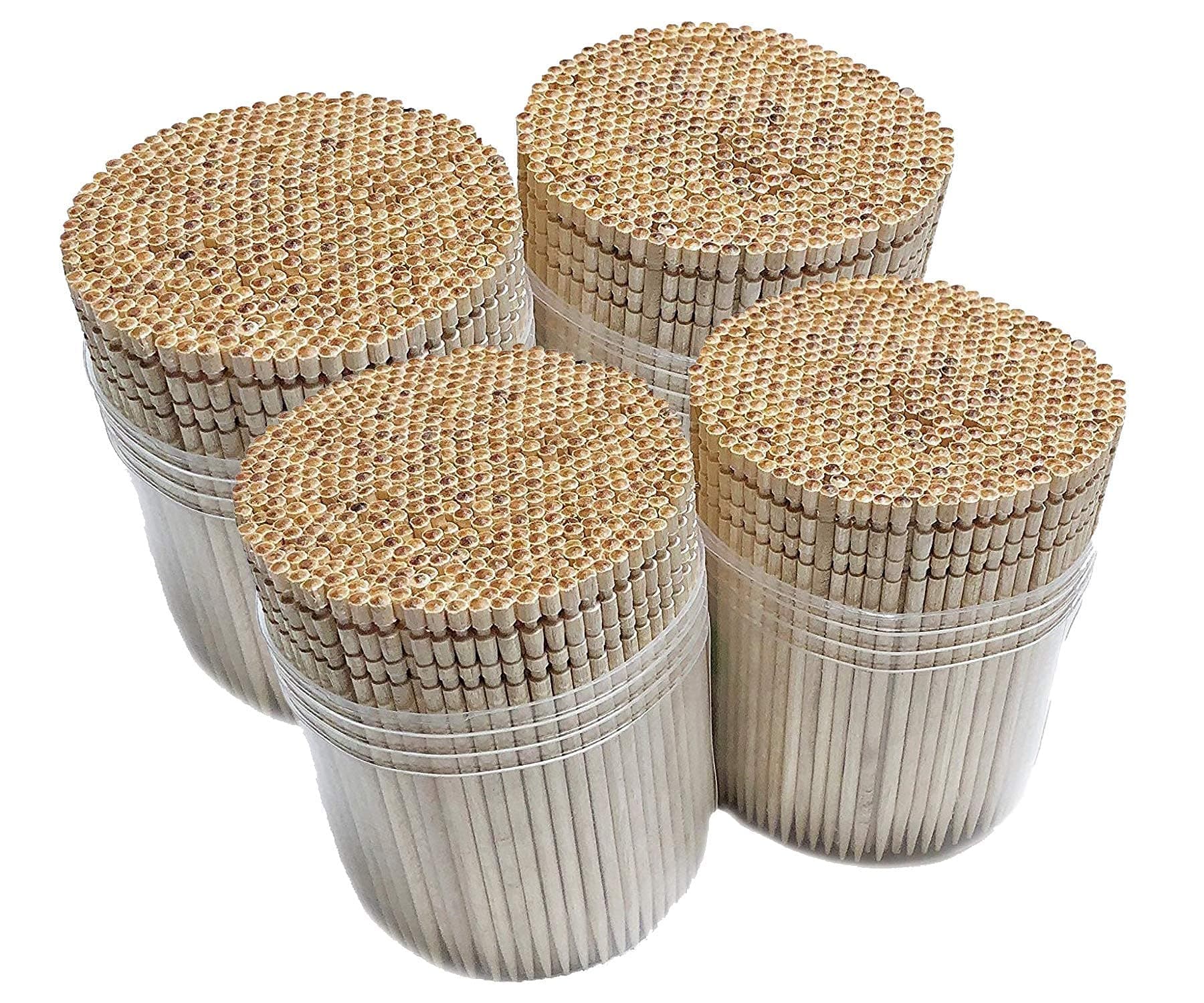 MakerstepWooden Toothpicks 2000 Pieces Ornate Handle with Toothpick Holder Container 4 Packs of 500