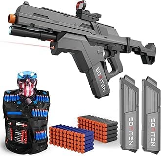 SOFITEN Toy Gun Automatic Sniper Rifle Tactical Vest Toy Foam Blaster with 150 Darts IR and Flashlight Foldable Stock The Shooting Activity Game for Kids Age 8-12 Gifts for Birthday Xmas