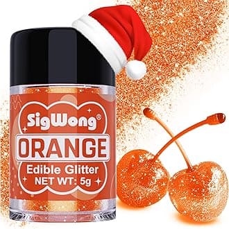 Orange Edible Glitter - 5g Food Grade Cake Decorating Shimmering Glitter, Edible Sprinkle Luster Dust for Drinks, Chocolates, Fondant, Strawberries, Cupcakes, Candy, Christmas Cookie - Vegan