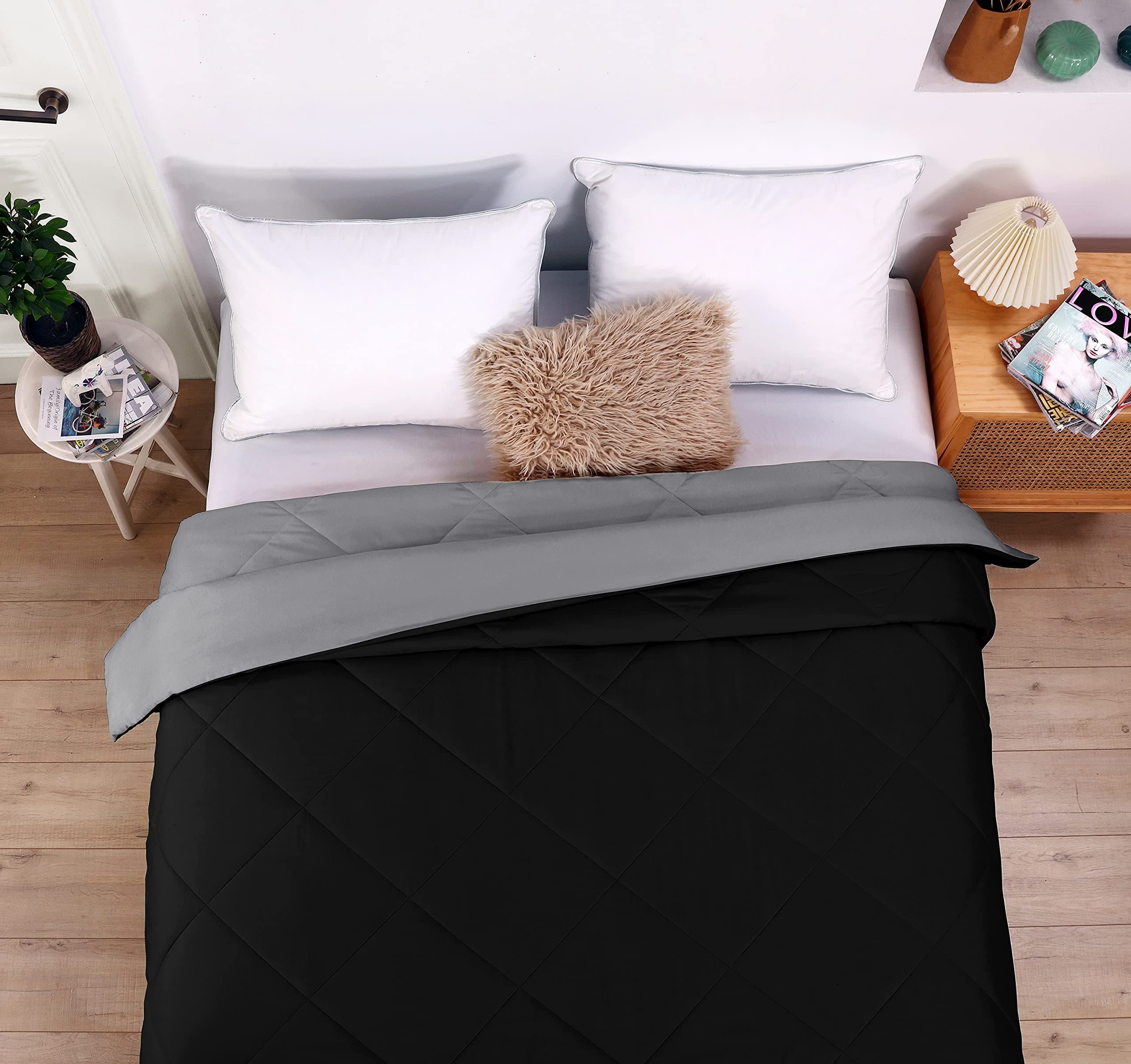 Seward Park Reversible Microfiber Comforter (Twin XL, Black/Grey)
