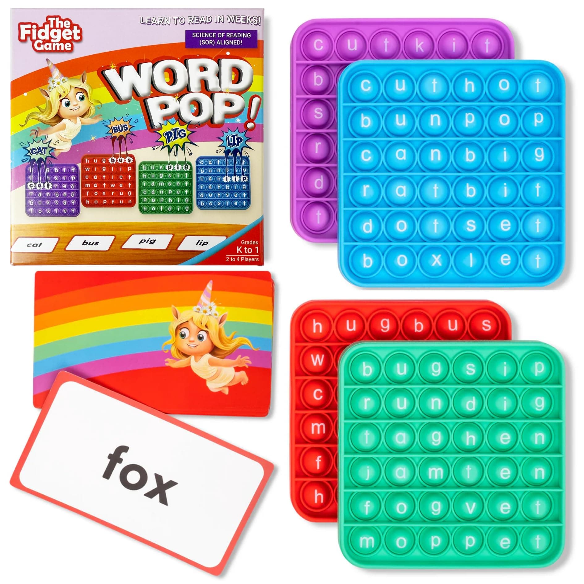 The Fidget Game Word Pop, CVC Word Games for Kids 4-6 - Learn to Read in Weeks - Multisensory Reading & Phonics Interactive Board Game Ideal for Pre Kindergarten to 1st Grade