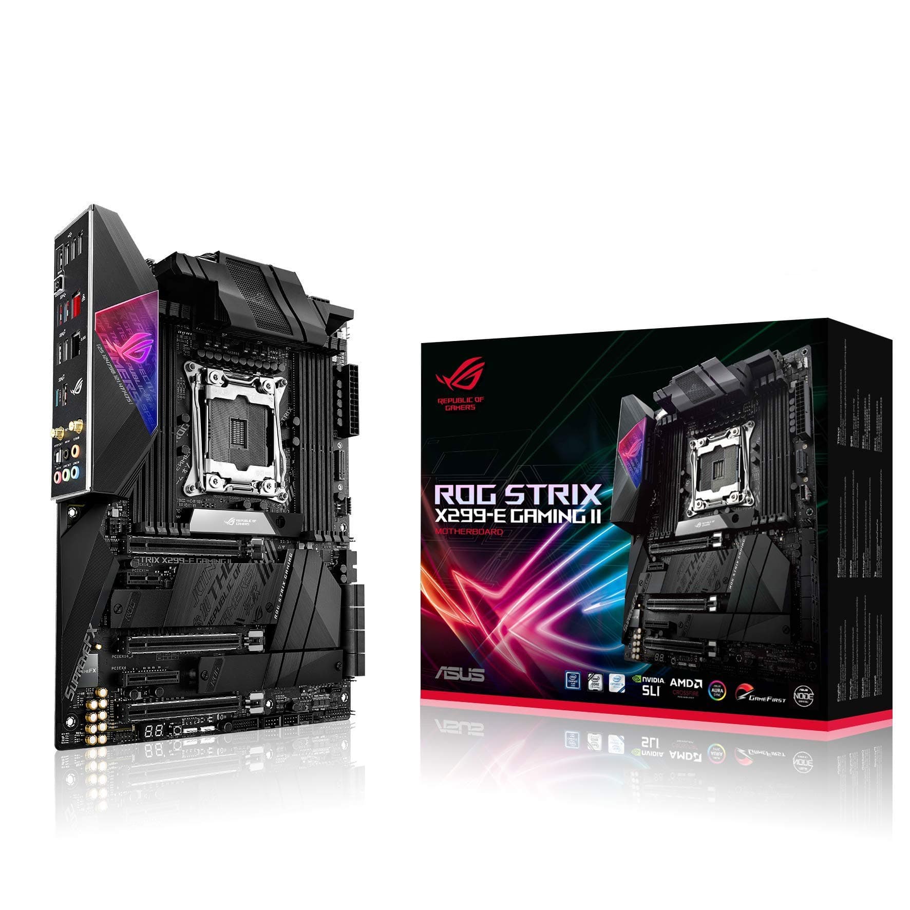 ASUS ROG STRIX X299-E GAMING II (INTEL X299) ATX motherboard LGA 2066 on-board Wi-Fi 6 (802.11ax) 2.5 Gbps LAN USB 3.2 Gen 2 SATA three M.2 OLED and Aura Sync RGB lighting Black