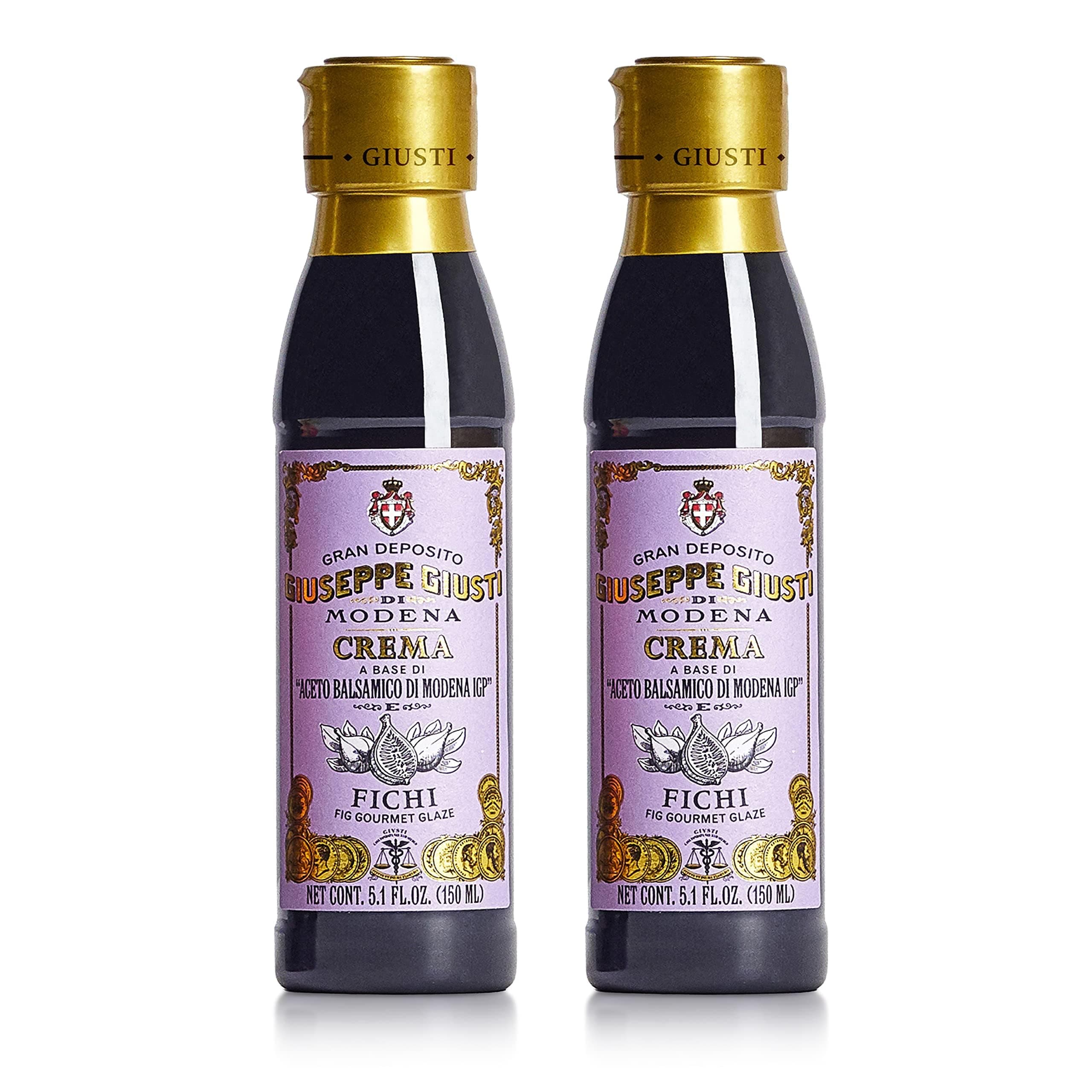 Giusti Fig Glaze Based on Thick Balsamic Vinegar of Modena – Italian Gourmet La Crema Reduction With Sweet Fig, Rich & Tangy Drizzle for Cheese, Meat, Salads & More – 5.07 fl oz (150 ml) - Pack of 2