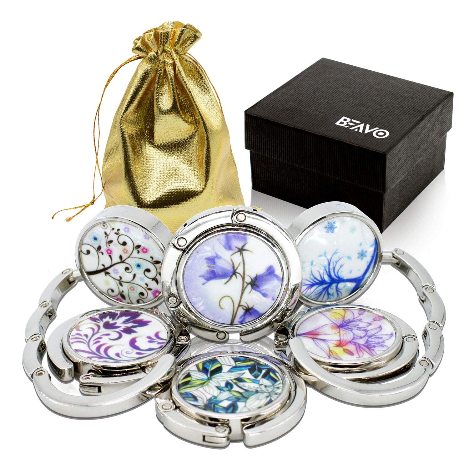 BEAVO Set of 6 Mixed Pattern Foldable Womens Bag Purse Hook Handbag Hanger Holder