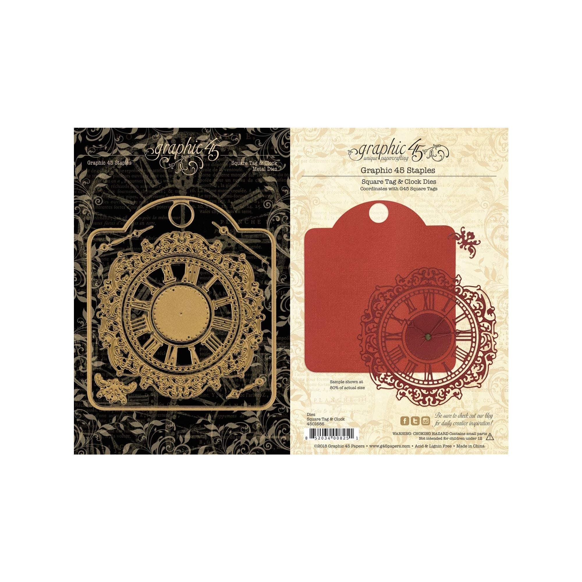 Graphic 45G45 Staples Square Tag & Clock Dies, Brown