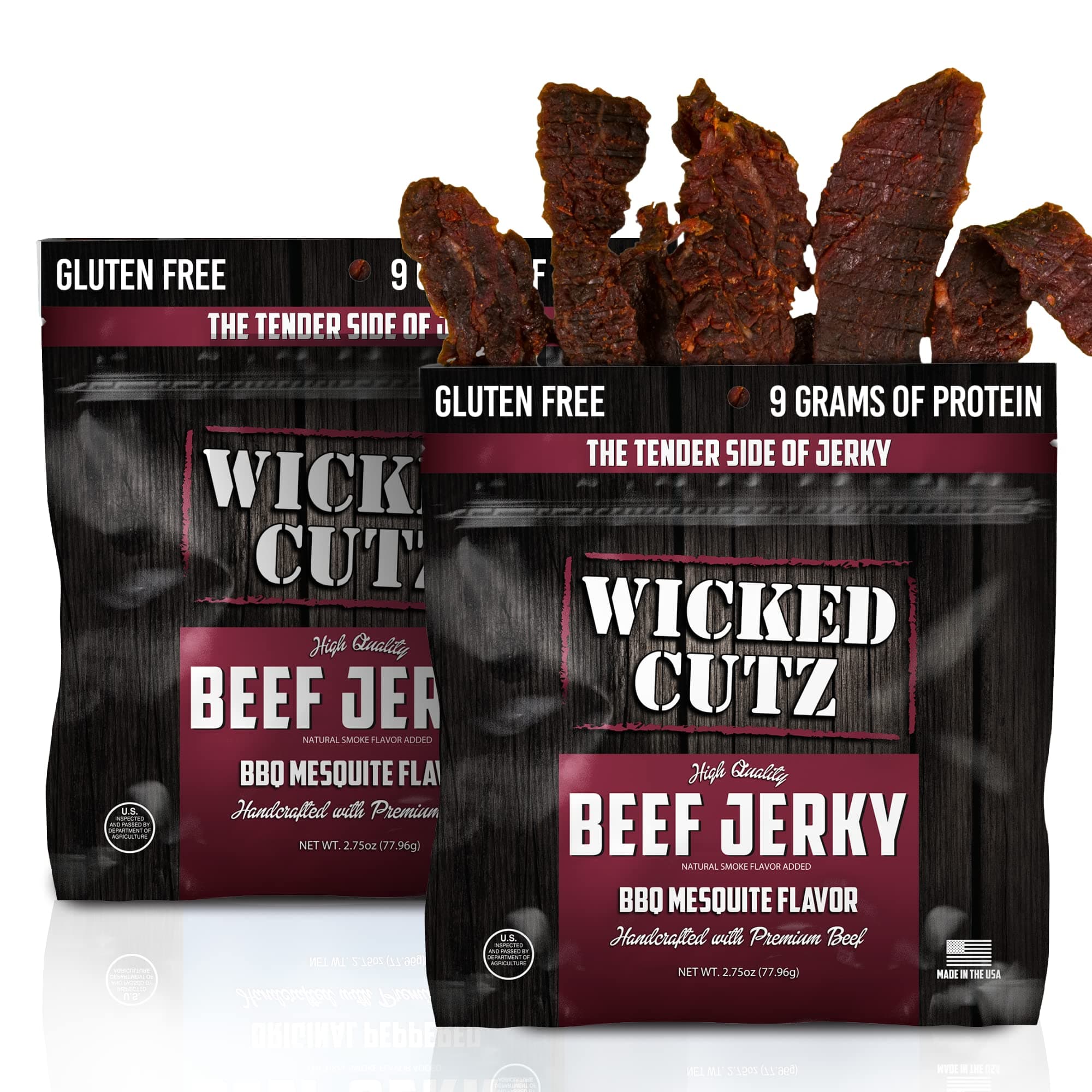 BBQ Mesquite Beef Jerky, 21g Protein Per Bag, Tender & Easy to Chew Alternative to Beef Sticks, USA Made High Protein Carnivore Snacks (2 Bags)