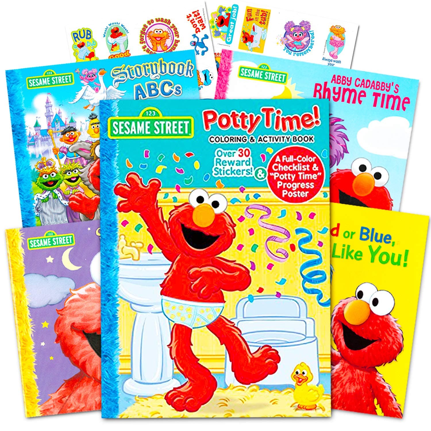 Sesame Street Elmo Potty Training Book Set -- Potty Coloring and Activity Book with Chart, Reward Stickers and Checklist (Includes 4 Storybooks: ABC, Colors, Rhymes, Bedtime)