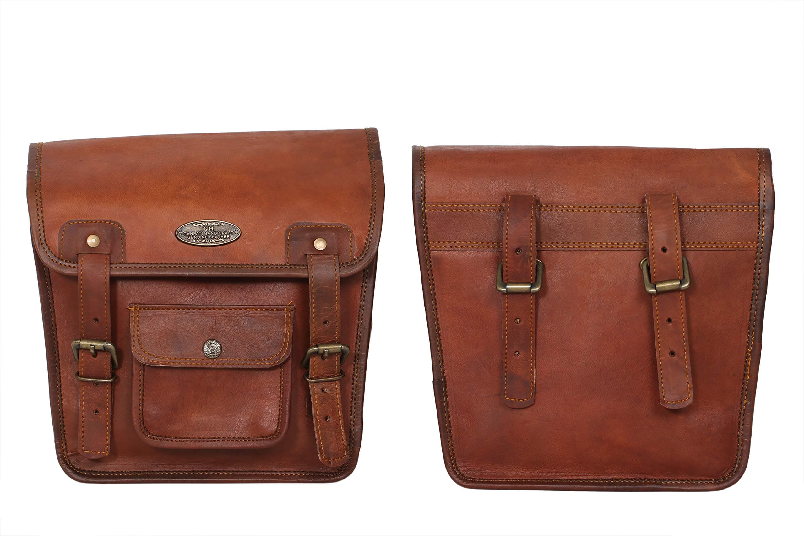 2 X Motorcycle Side Pouch Brown Leather Side Pouch Saddlebags Saddle Panniers (2 Bags) Pre Valentines Day Special Sale!