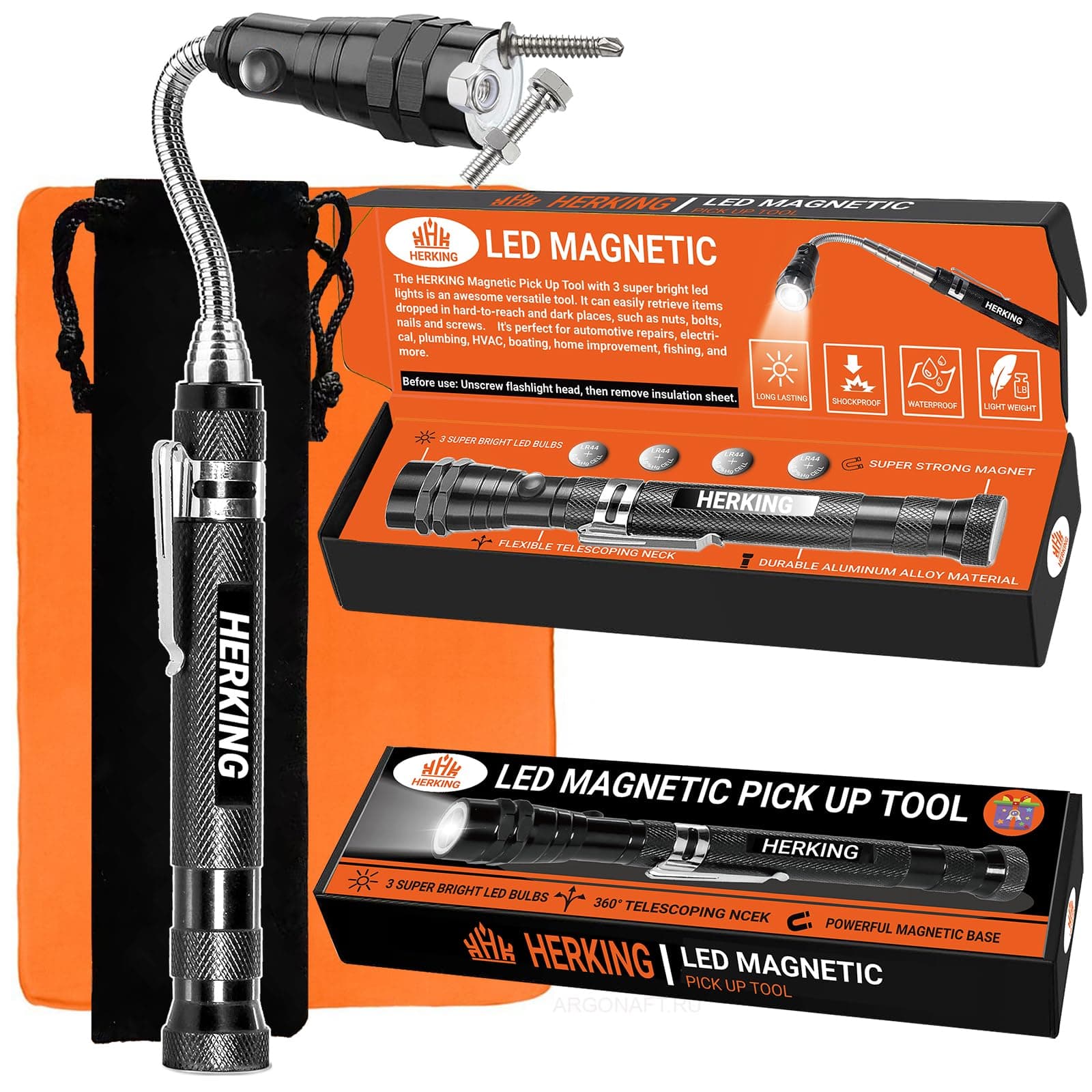 Magnetic Pickup Tool with Light, Telescoping Magnet Flashlight With Extendable Neck, Dad Gifts, Birthday Christmas Gifts for Men, Handyman, Husband, Father, Dad, Boyfriend, Mens Gifts Ideas