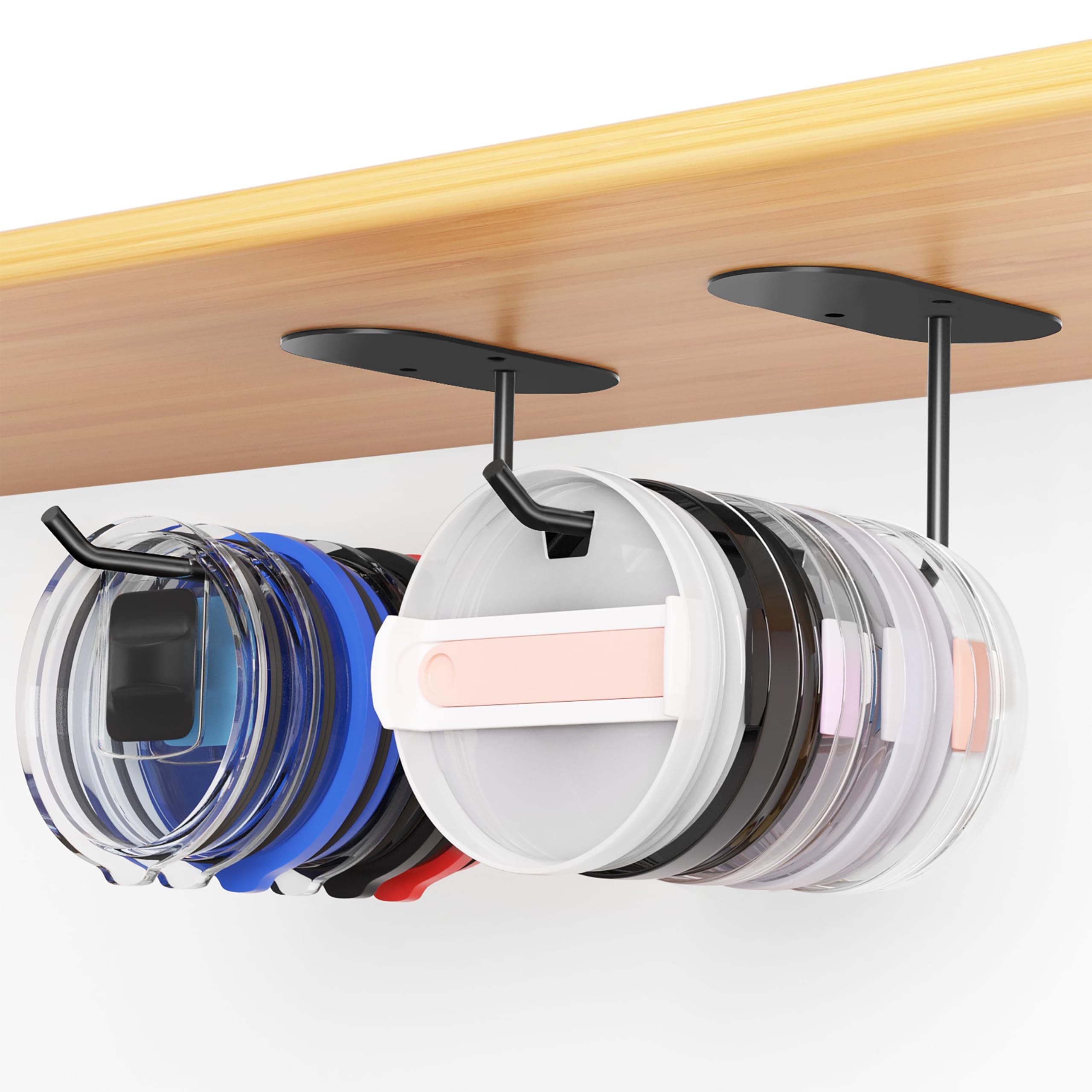 2 Pack Tumbler Lid Organizer, Space Saving Cup Lid Organizer for Yeti/Stanley/Simple Modern Tumbler Lids, Self-Adhesive or Drilling Tumbler Lid Hook for Kitchen Organizers and Storage