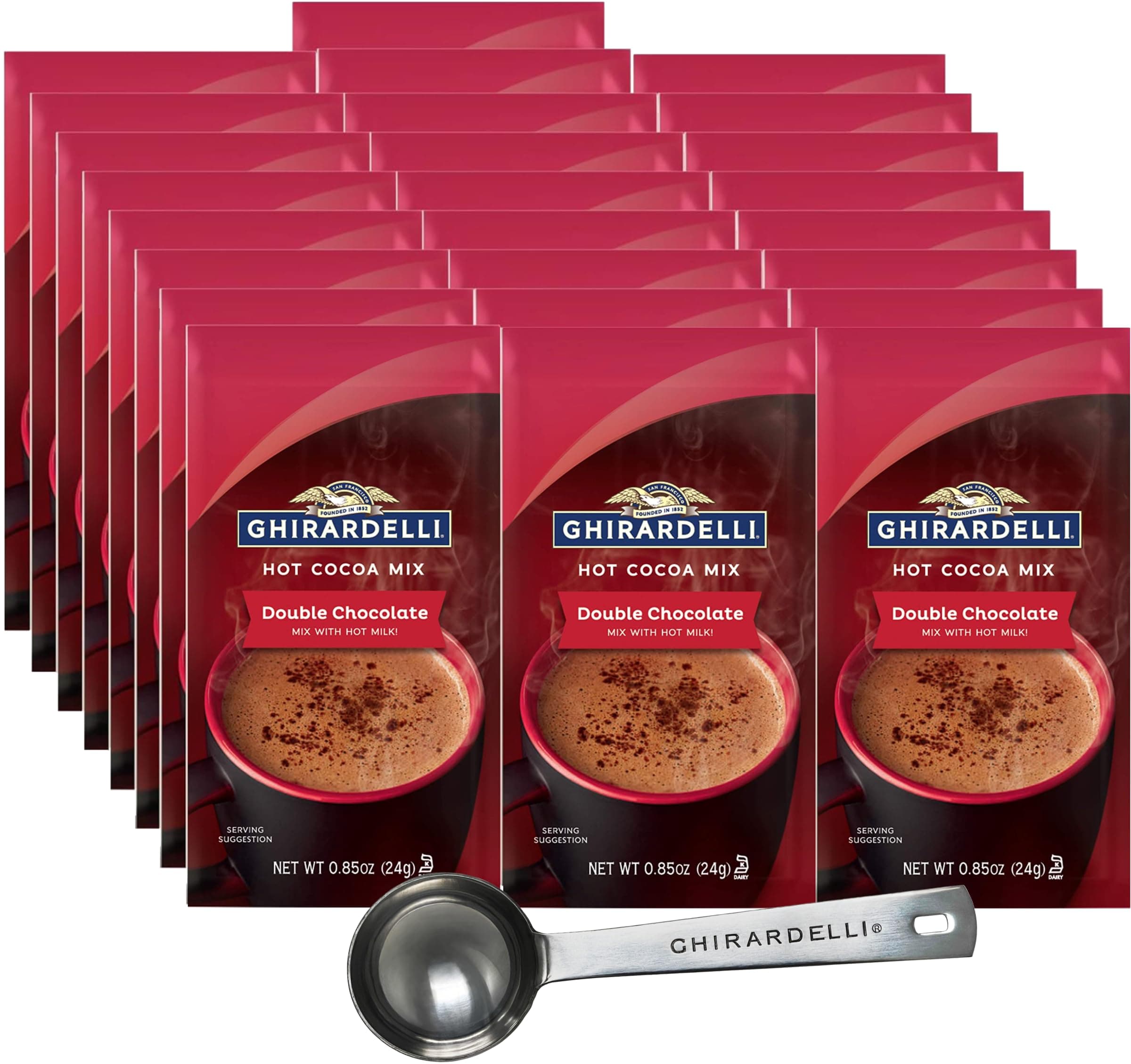 Double Chocolate Hot Cocoa Mix, Approximately 0.85 oz Packets (Pack of 25) with Cocoa Scoop