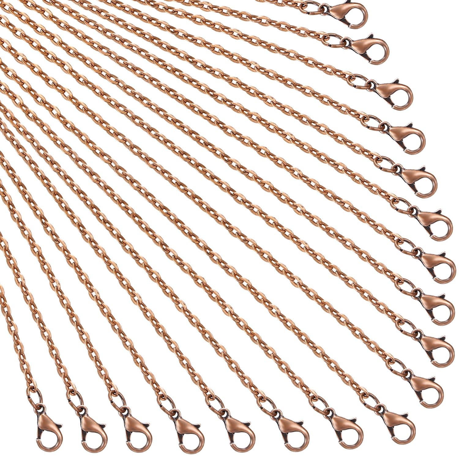 TecUnite 24 Pack Antique Red Copper Cable Chain Necklace Twisted Link Chain for Jewelry Making(18 Inch)