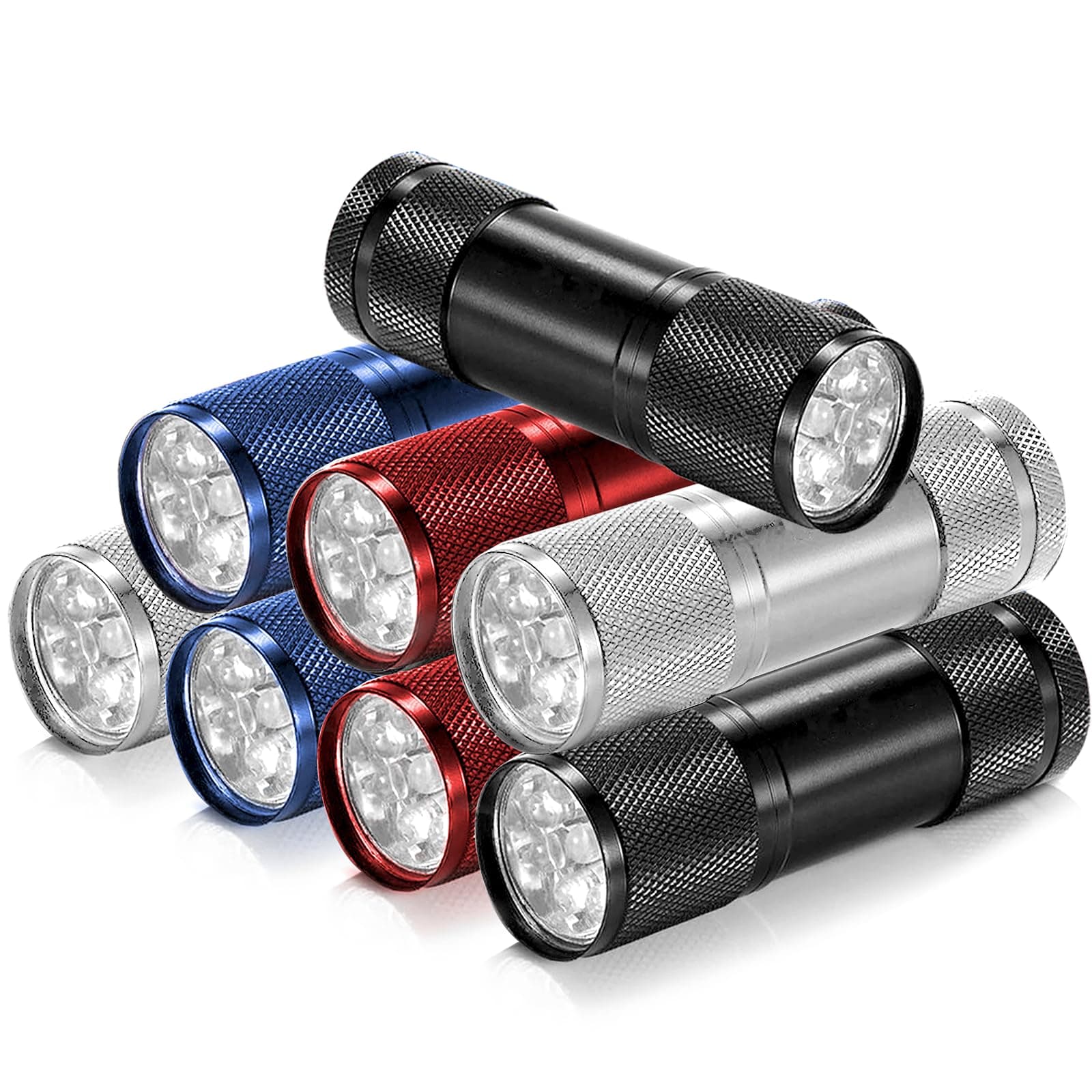 ALLBIZ 9-LED Flashlight 8-PACK Torch Light Set, Aluminum LED Handheld Flash Light with Lanyard, Assorted Colors for EDC, Party Favors, Night Reading, Camping Accessories, Power Outage, Emergency