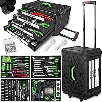 tectake® Tool Box Trolley, 899-Piece Kit, with 4 drawers. Essential DIY Tools Set, Home & Office Hand Tools, Mechanic Spanner Organiser, Portable Tool Box with Wheels - Home Improvement Starter Kit