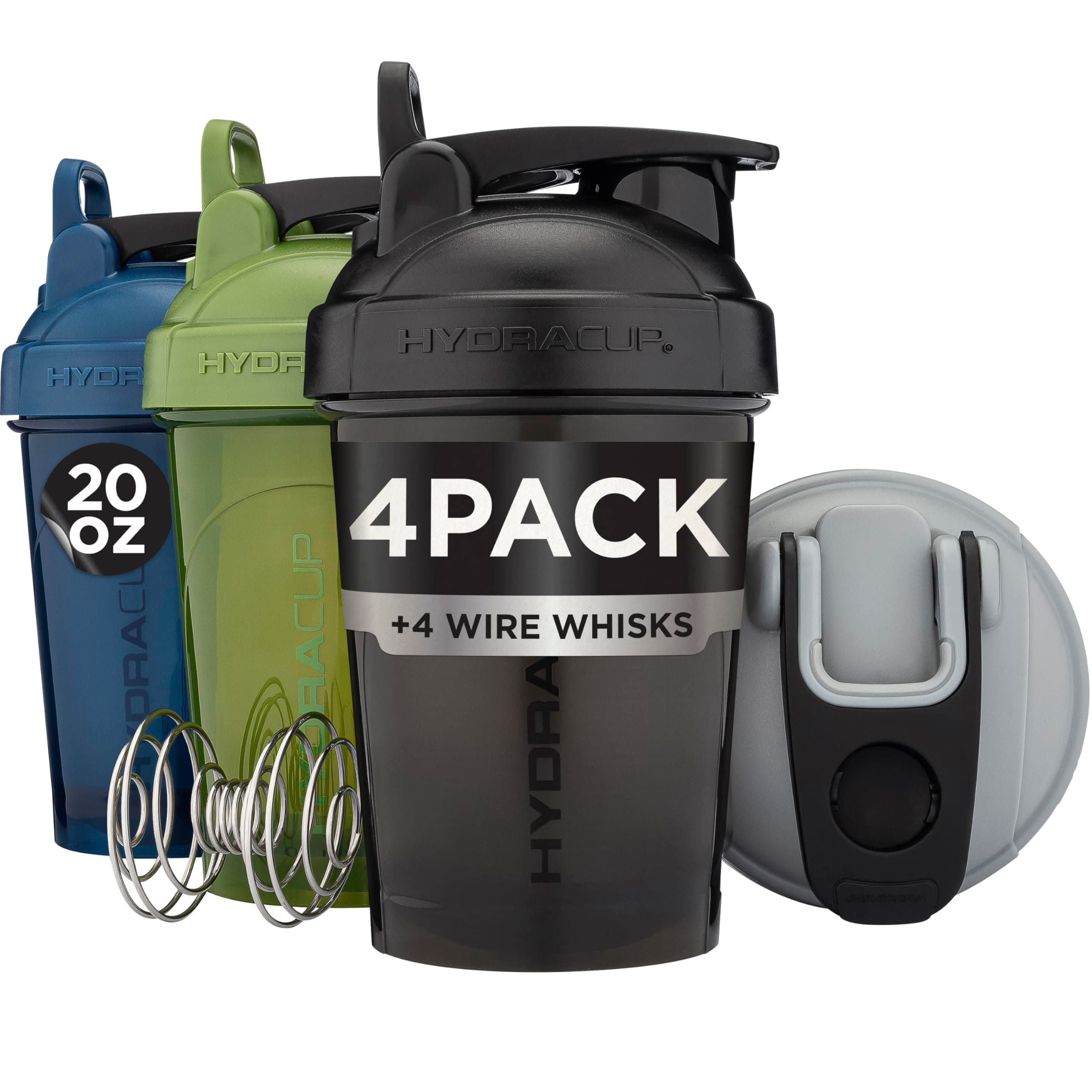 4 Pack - 20oz Shaker Bottles | Protein Shaker Cups with Whisk Ball, Leak-Proof, Carry Handle | BPA-Free Gym Mixer for Protein Powder, Mixing Supplements