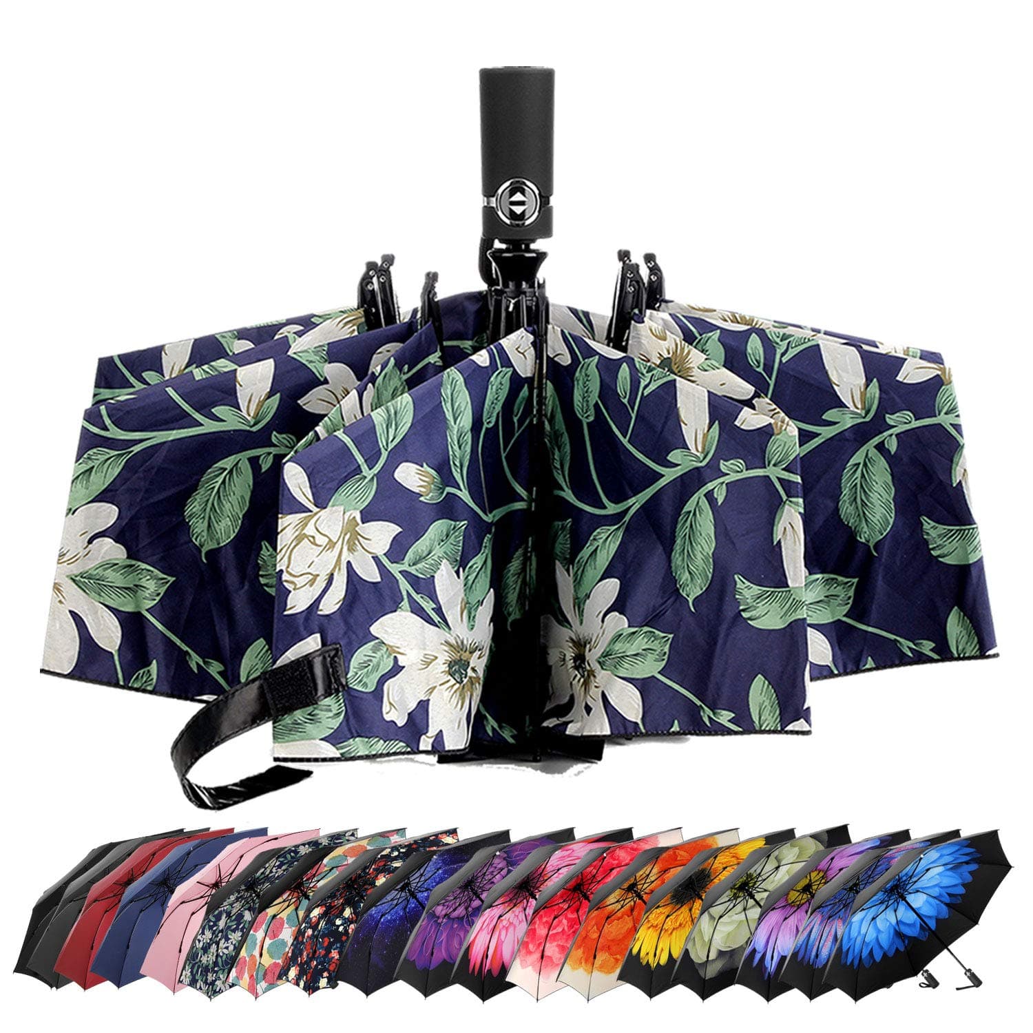 LANBRELLA Compact Reverse Folding Umbrella Auto Windproof Travel Umbrella