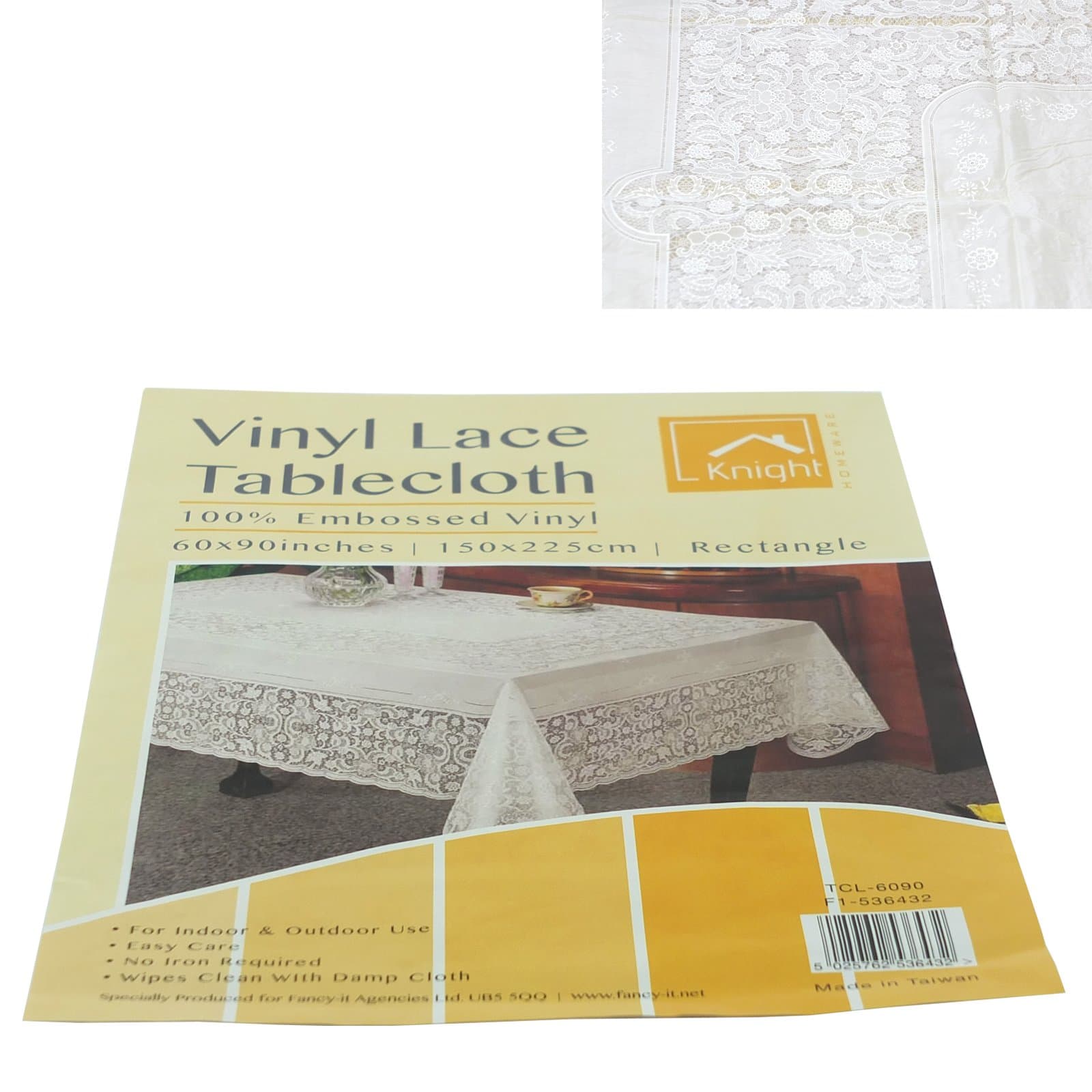 100% Vinyl Tablecloth Cover In Various Pattern (150 X 225CM Rectangle, Lace)