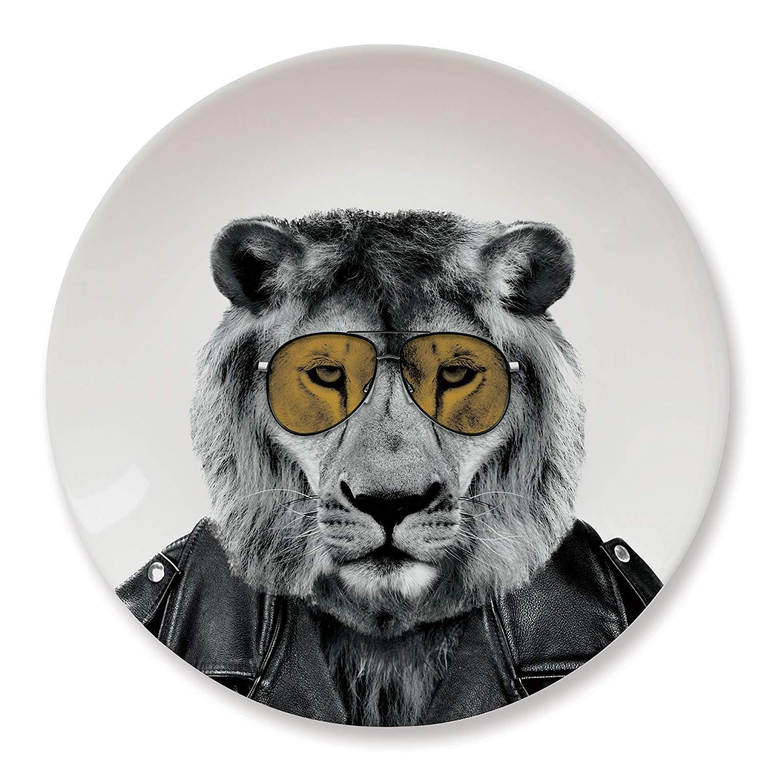 MUSTARD - Wild Dining Dinner Plate I Funny Dinner Plate I 100% Ceramic I 9-inch Plate I Funny Plate with Goofy Pet Print I Gift Idea for Students | Dishwasher Microwave and Food Safe (Lion)