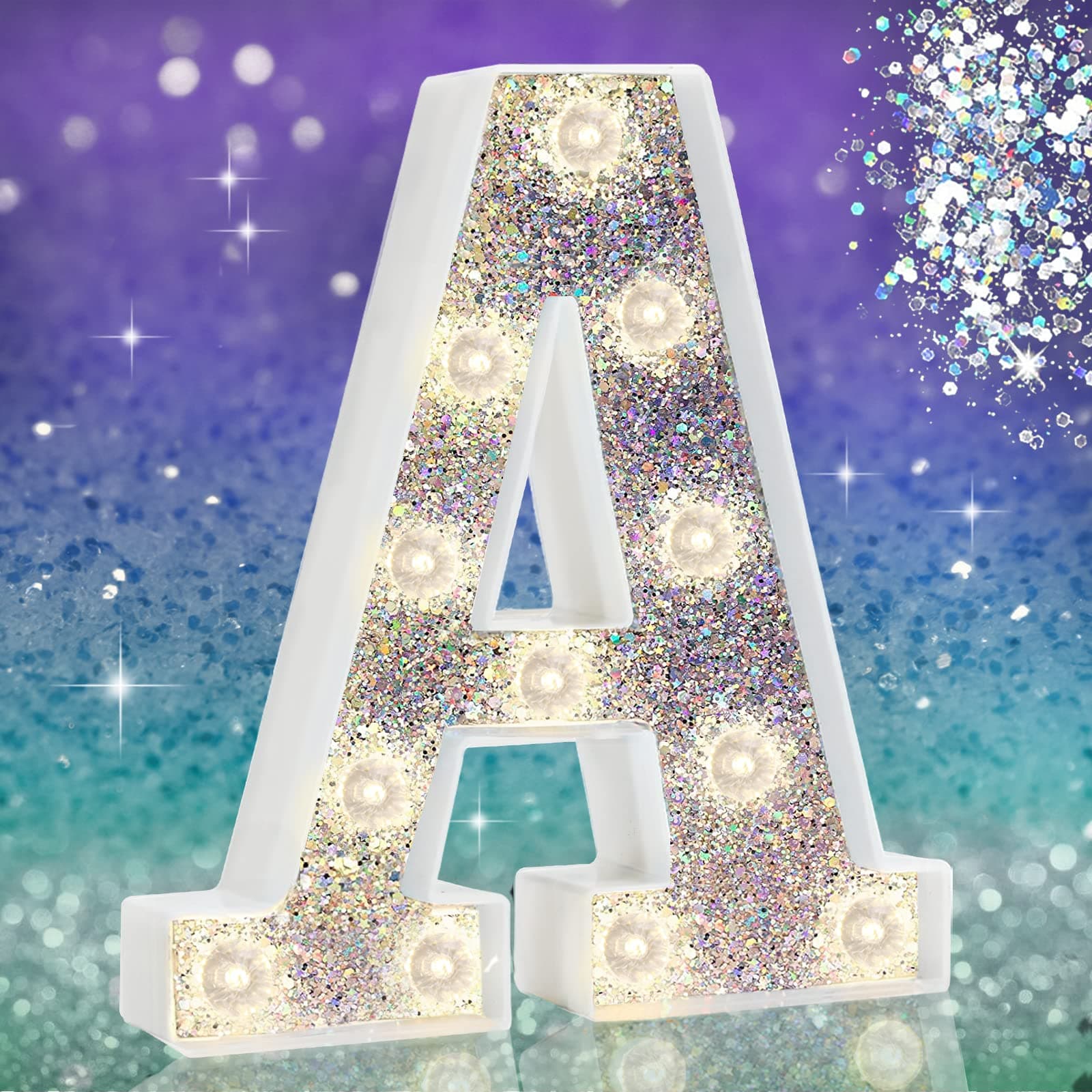 LED Marquee Letter Lights, Light Up Silver Diamond Alphabet Marquee Letters Sign Glitter Silver Party Decorations Girls Birthday Gifts Bedroom Night Light Wedding Bar Christmas Decor, Bling Letter A