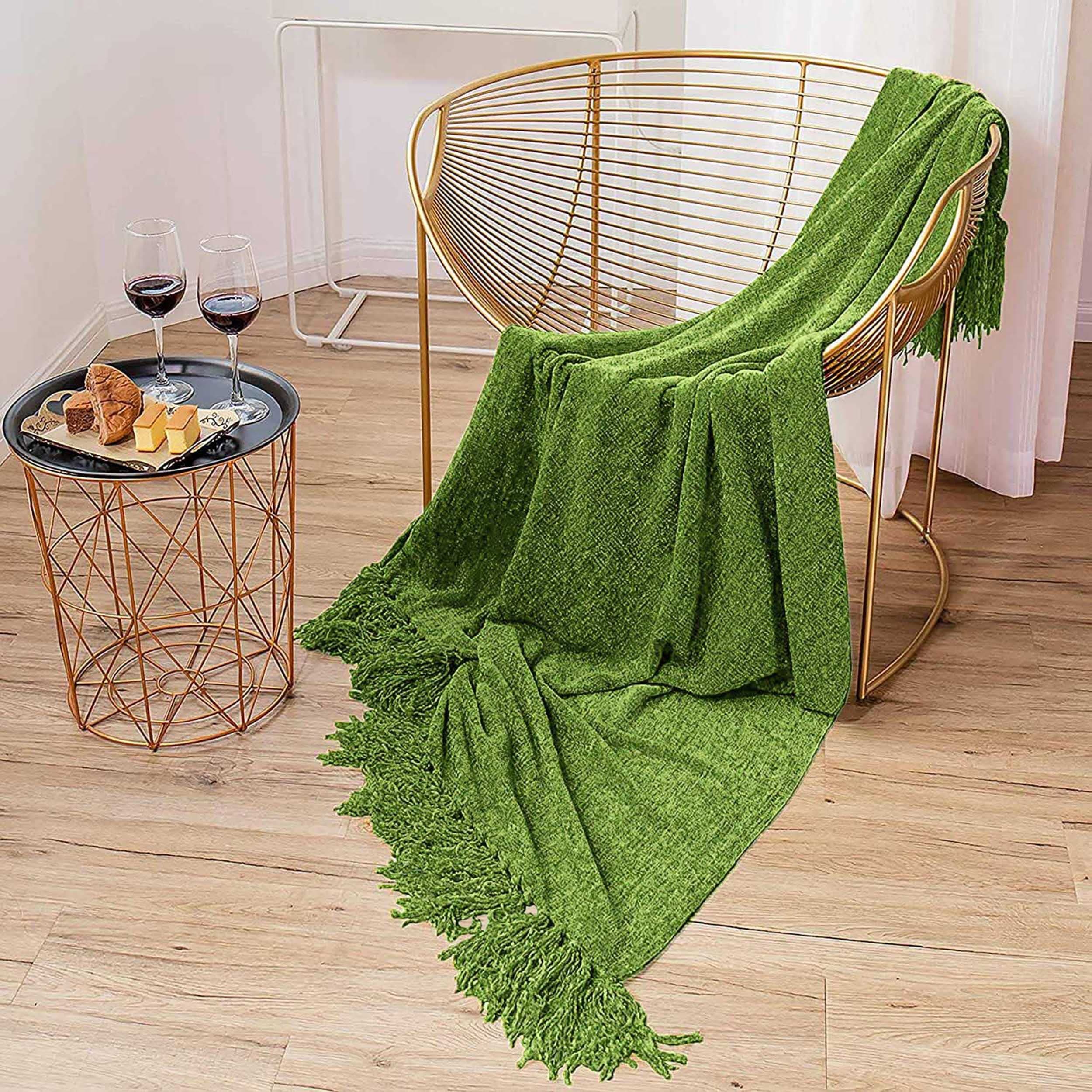 CazimoSoft Chenille Throw for Sofa - 50*60 inches (Light Green)