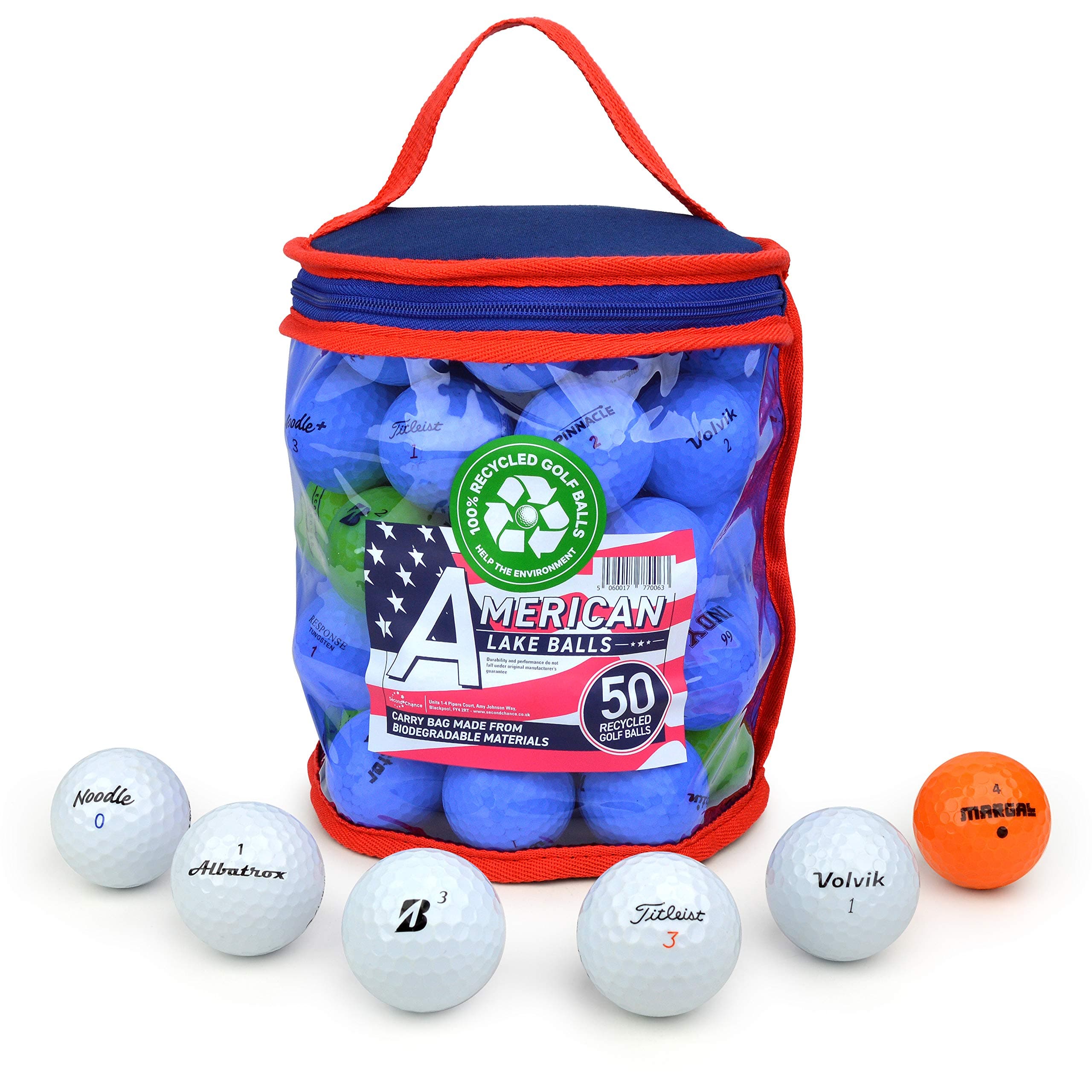 Second Chance Lake Golf Balls with Reuseable Carry Bag - Select 25, 36, 50 or 100 Golf Balls