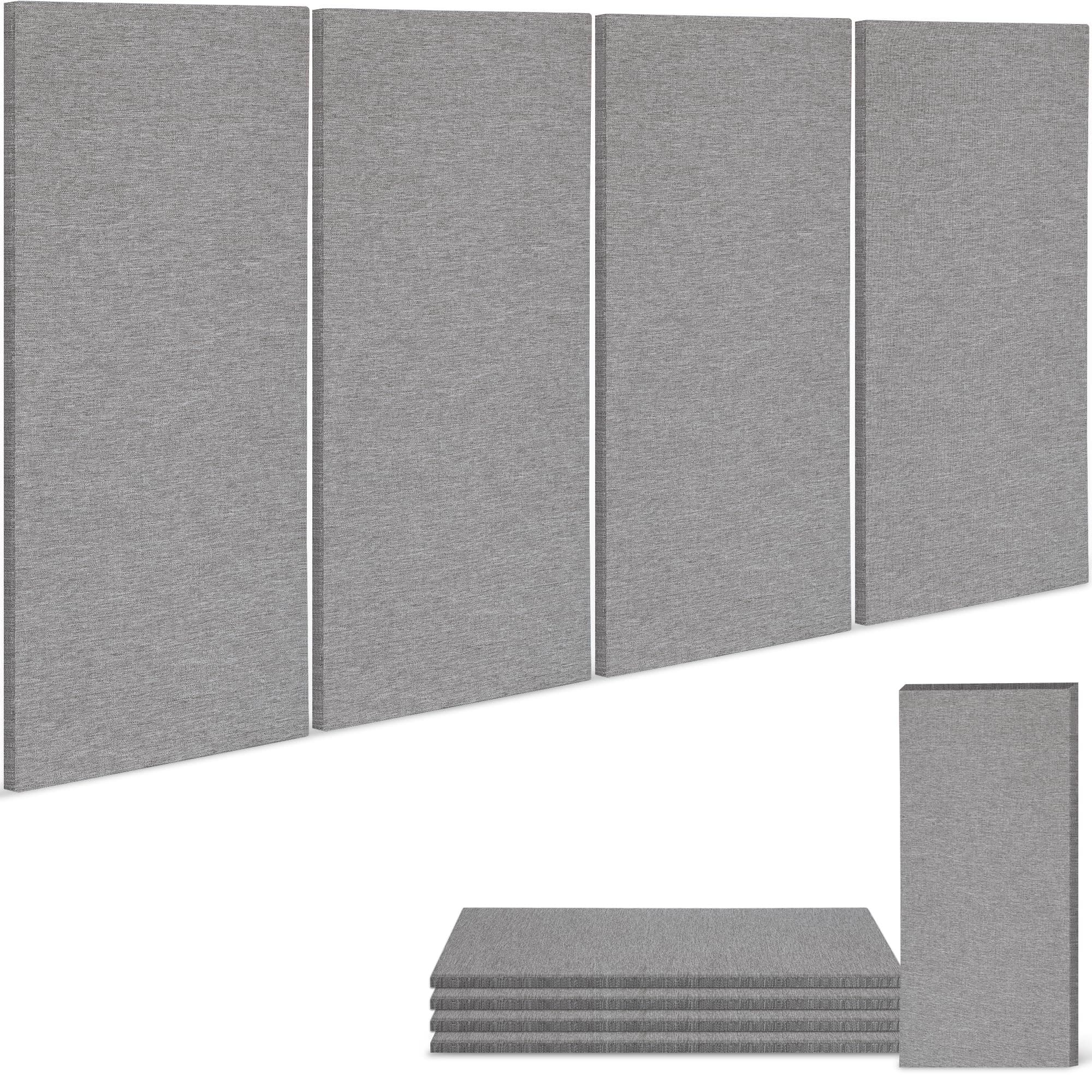 BUBOS Acoustic Panels,4 Pack 24''x12'' Fabric Wrapped Panel Soundproof Wall Panels,Self-adhesive Sound Absorbing Panels for Studios, Office, Home Theater,Grey