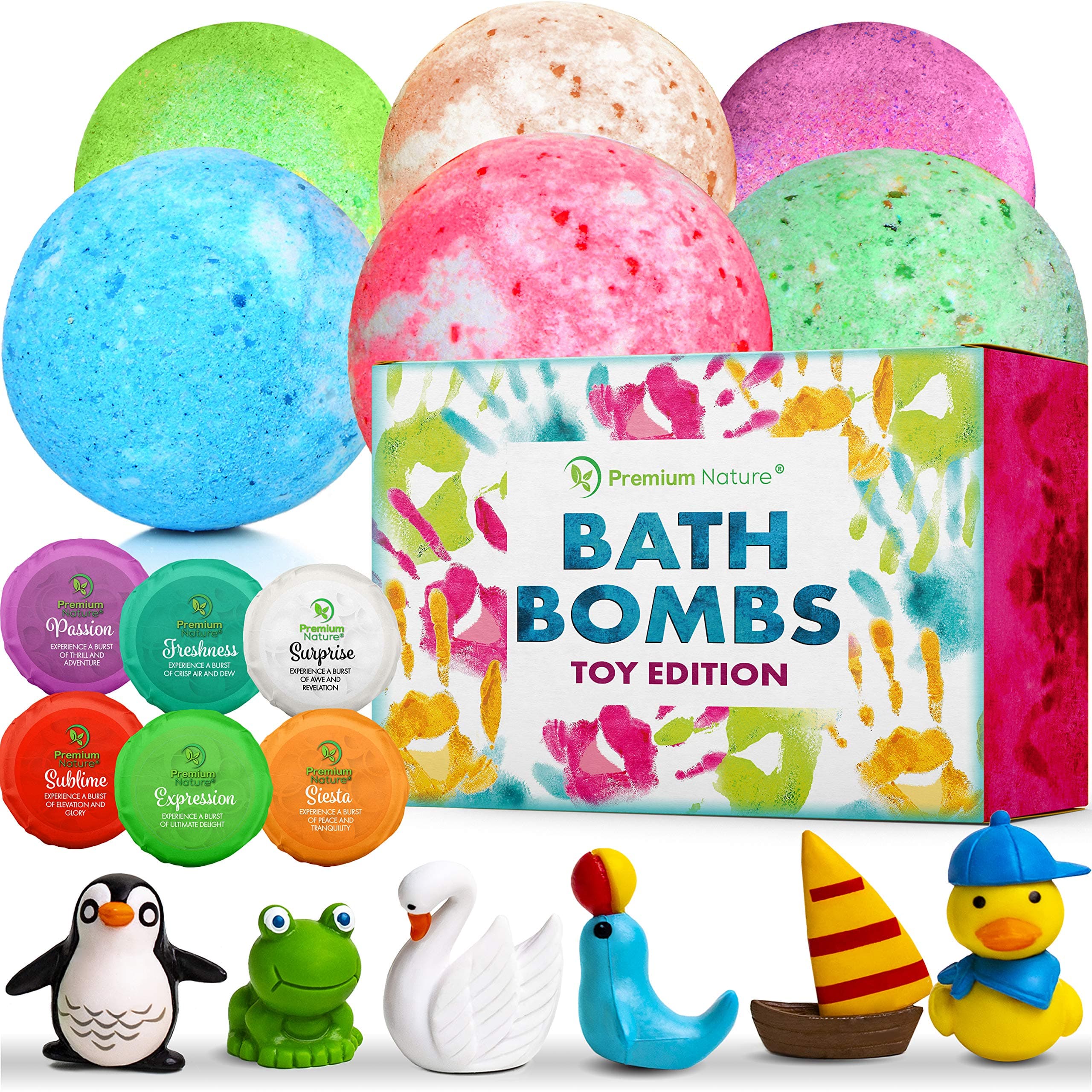 Bath Bombs Kids Gift Set - Big Ball Fizzy Bath Bombs With Toys Surprise Inside Gift Box Idea for Girls and Boys Bubble Bath Natural Aromatherapy Kid Boms for Bathbomb Kit Shea Butter & Essential Oils