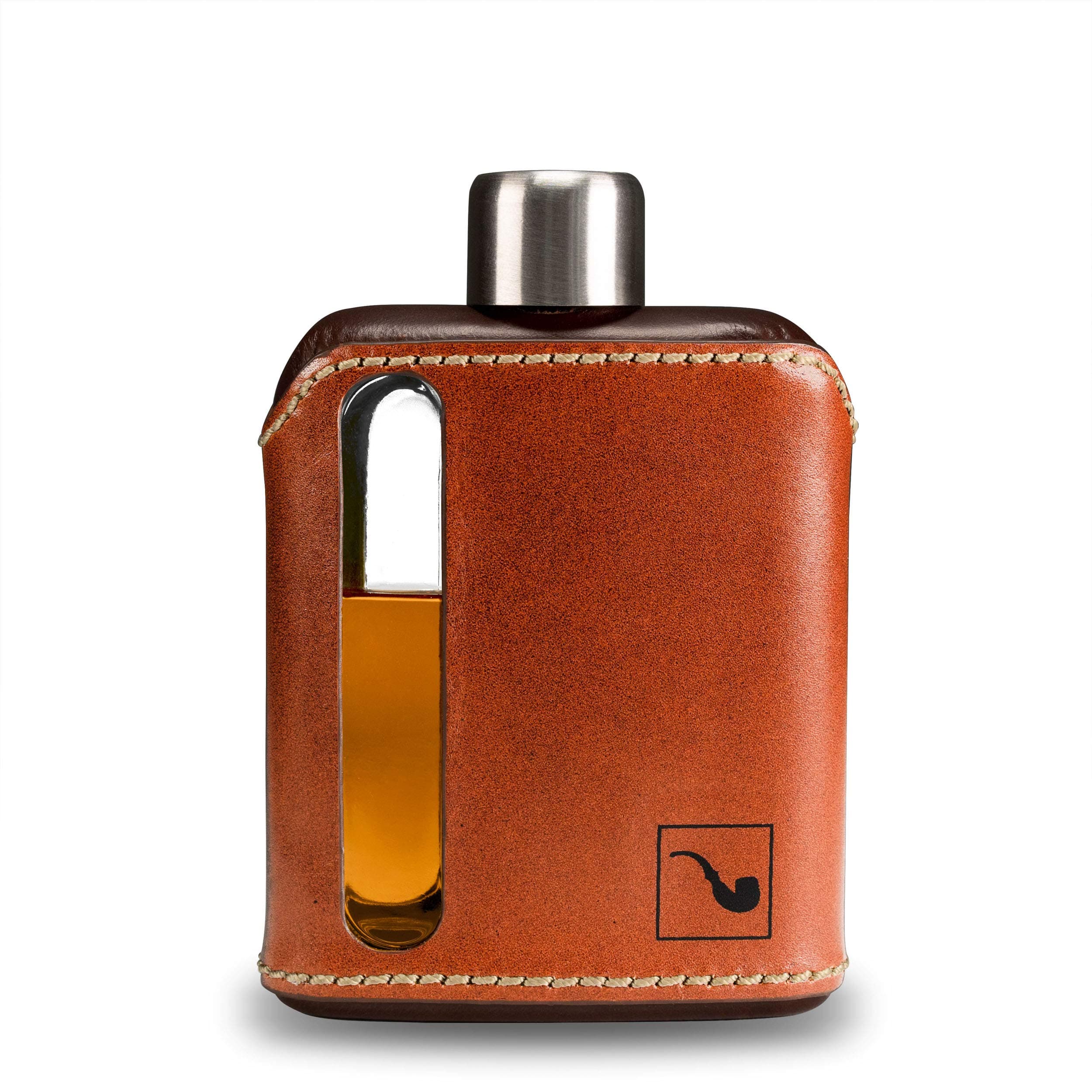 Ragproper Modern Glass Hip Flask - Durable Leather Covered Flask for Whiskey, Spirits, & Other Liquor - Ideal Glass Flask for Men & Women (Single Shot 100ml, Leather Dark & Tan)