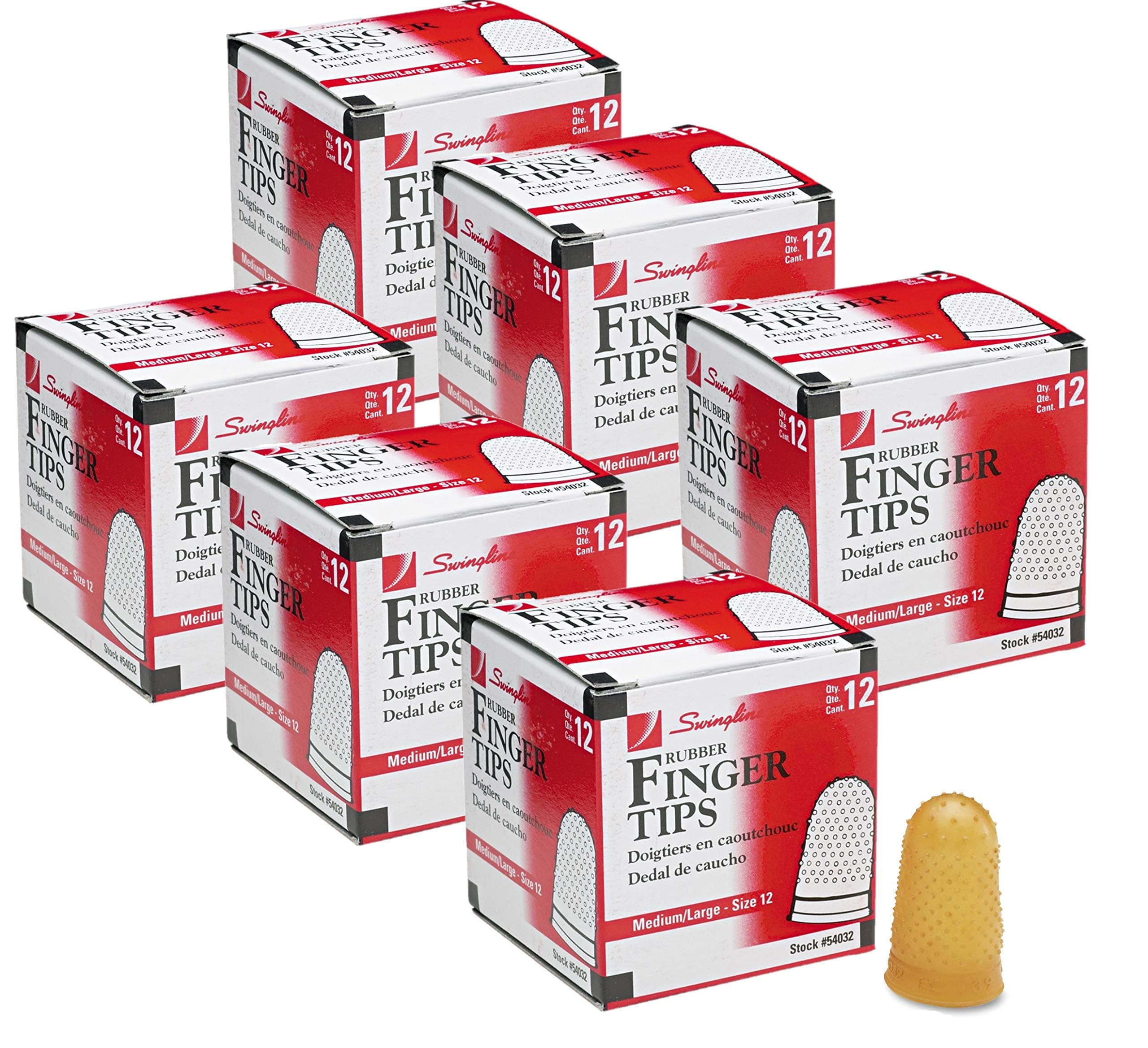 Products - Swingline - Rubber Finger Tips, Size 12, Medium/Large, Amber, 12/Pack, Pack of 6