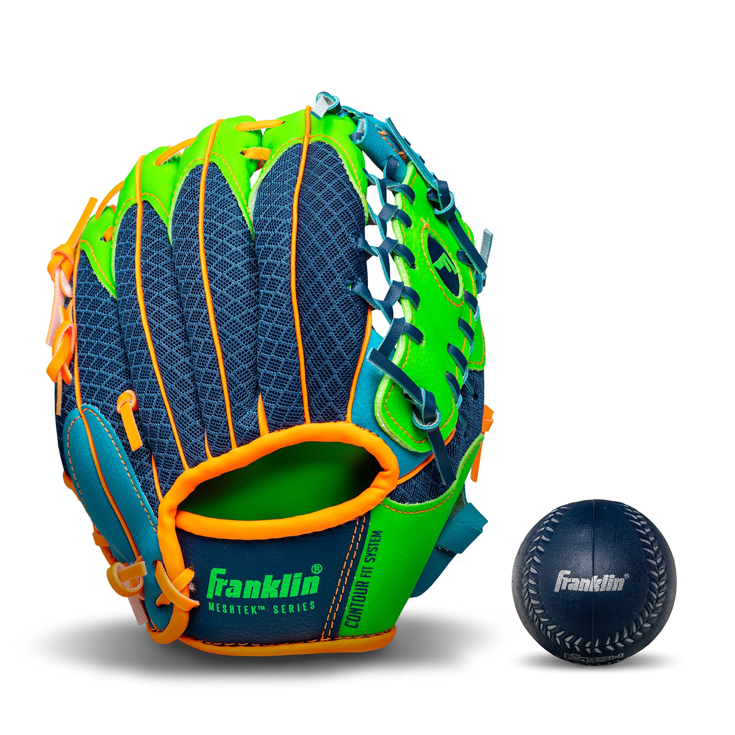 Franklin Sports Kids Baseball Glove + Foam Ball Sets - Meshtek Youth Teeball Gloves for Kids + Toddlers - Left + Right Hand Throw - 9.5" Inch