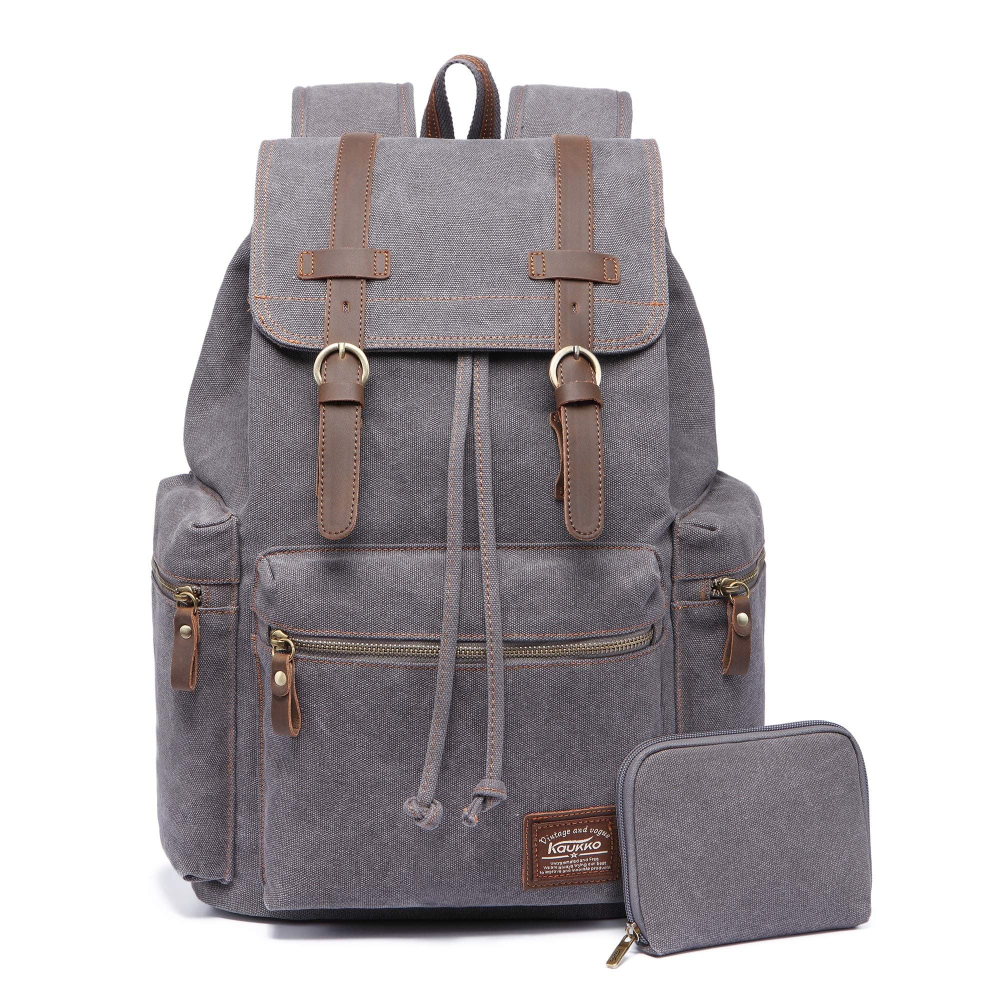 KAUKKO Vintage Casual Canvas and Leather Rucksack Backpack