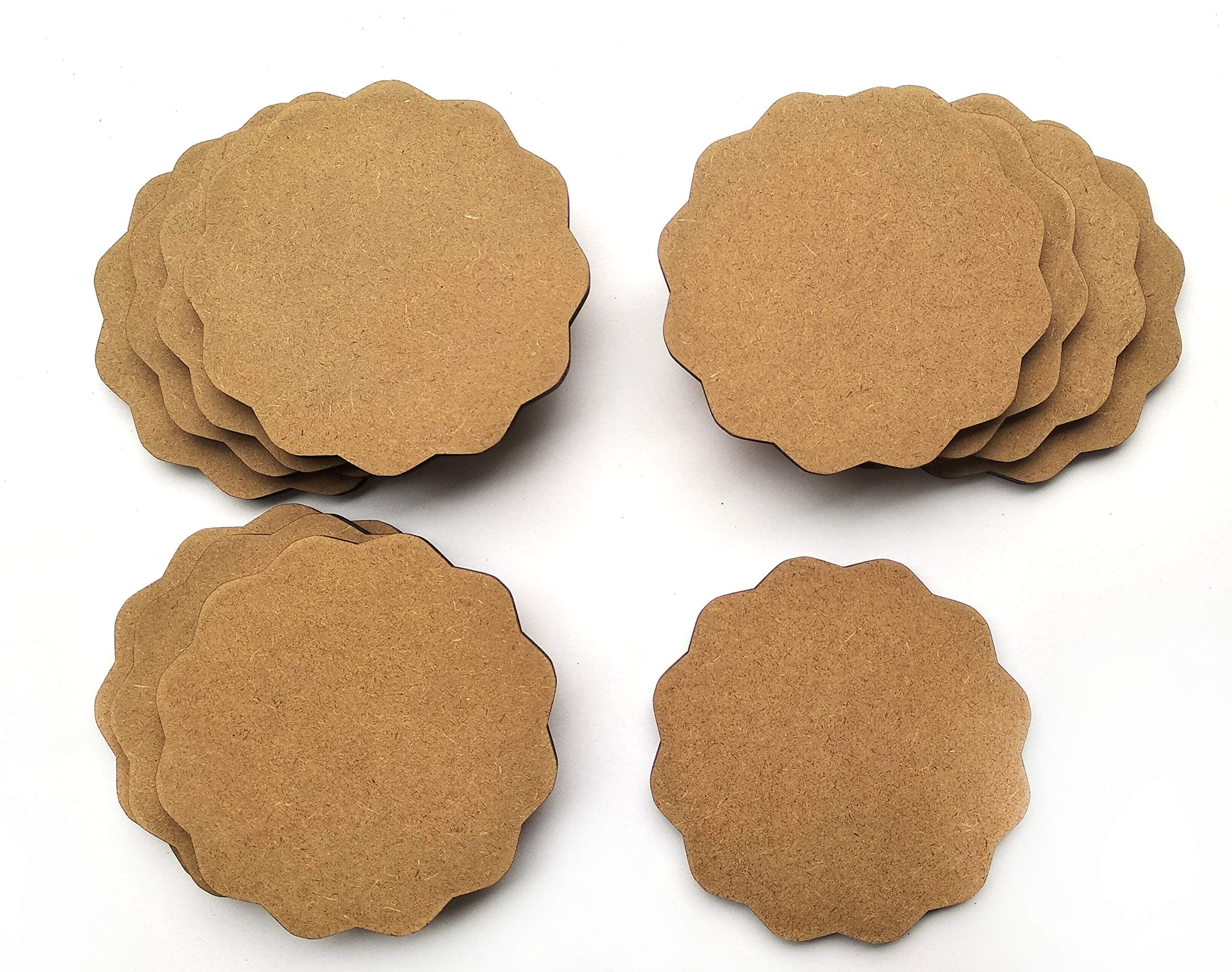IVEI DIY MDF Circle and Scallop Shaped Coasters - (Set of 12)- for Craft/Activity/Decoupage/Painting/Resin Work (Scallop Shaped)