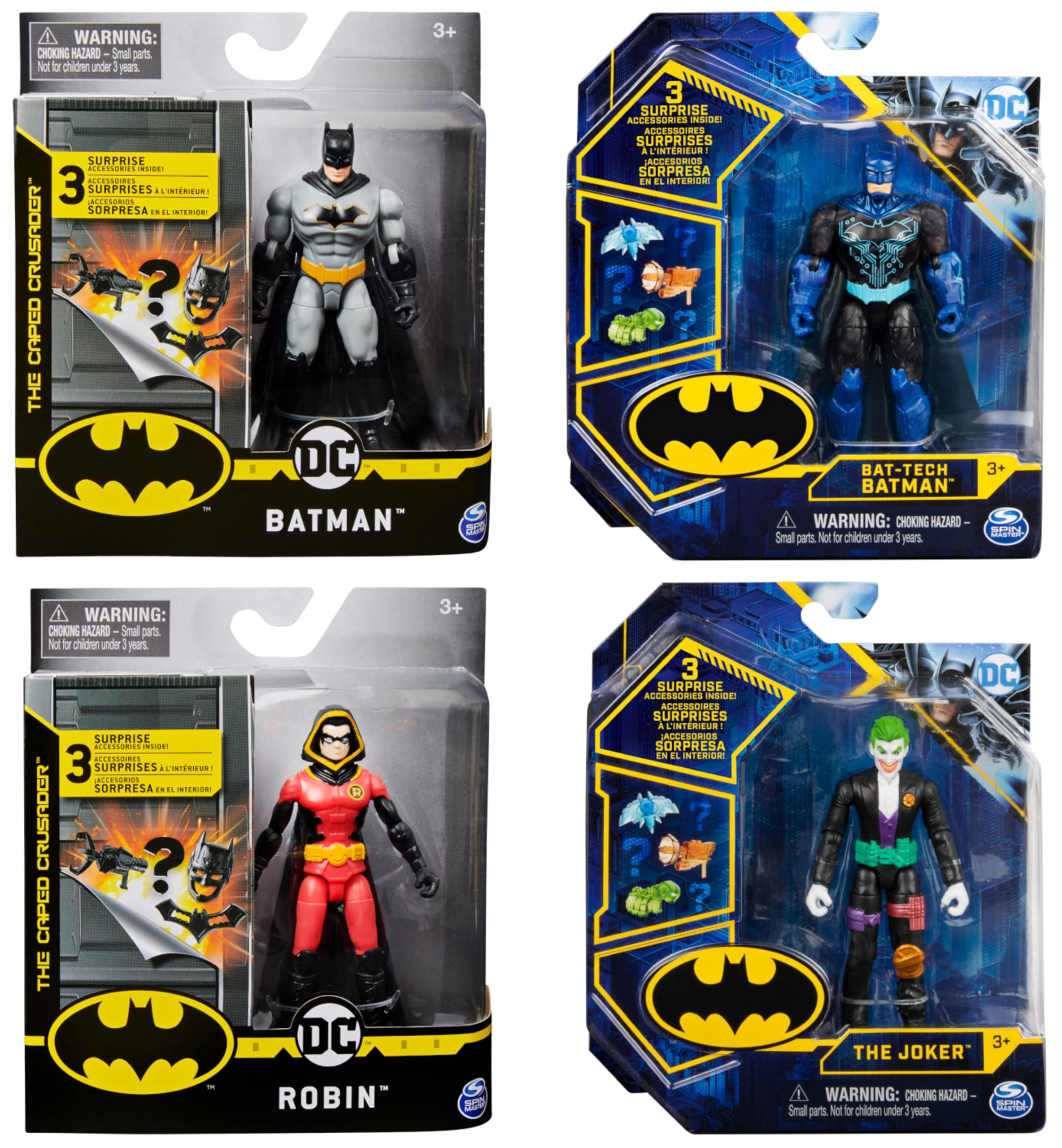 DC Comics BATMAN 4-Inch Action Figures with 3 Mystery Accessories (Styles Vary)