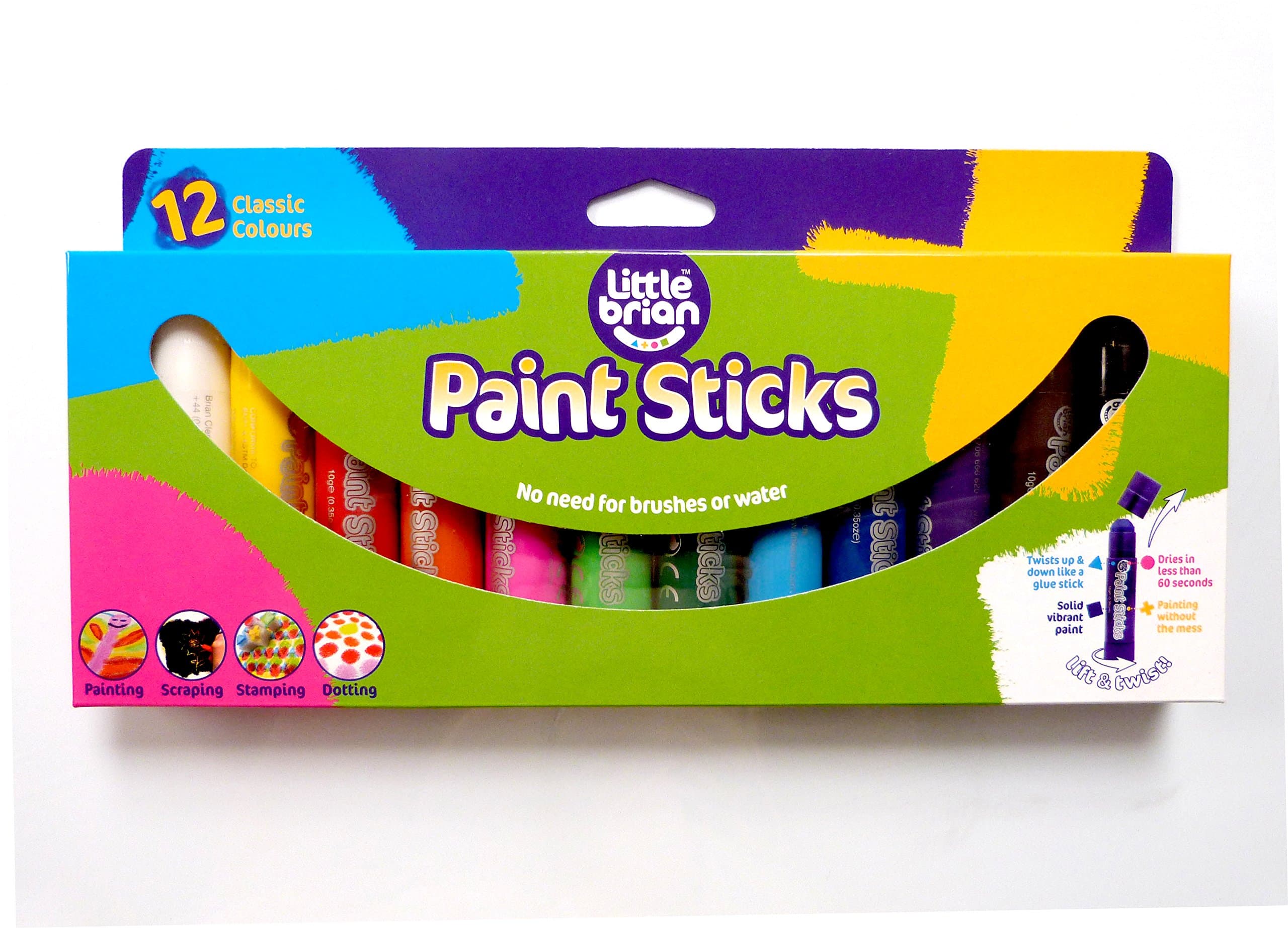 Little Brian Paint Sticks Classic Metallic Dayglo Assorted Mini Fabric Chalk (Classic Colours 12 Assorted)