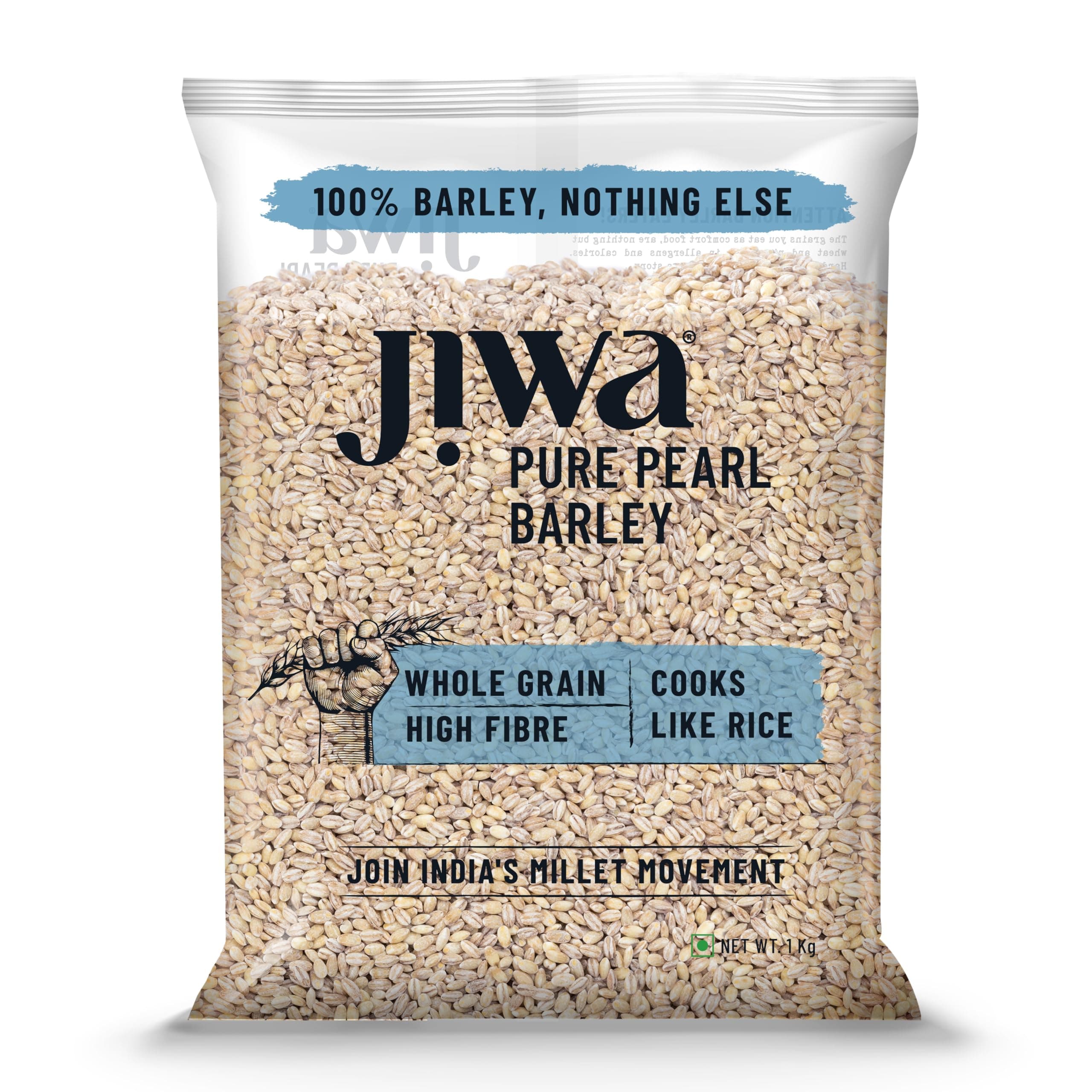 JIWA healthy by nature Organic Pearl Barley|High Fiber Jau|Cooks Like Rice|Ideal for Risottos & Soups|Premium Organic Staple|Certified Organic & Naturally Gluten Free|100% Natural & Whole Grain|1 kg