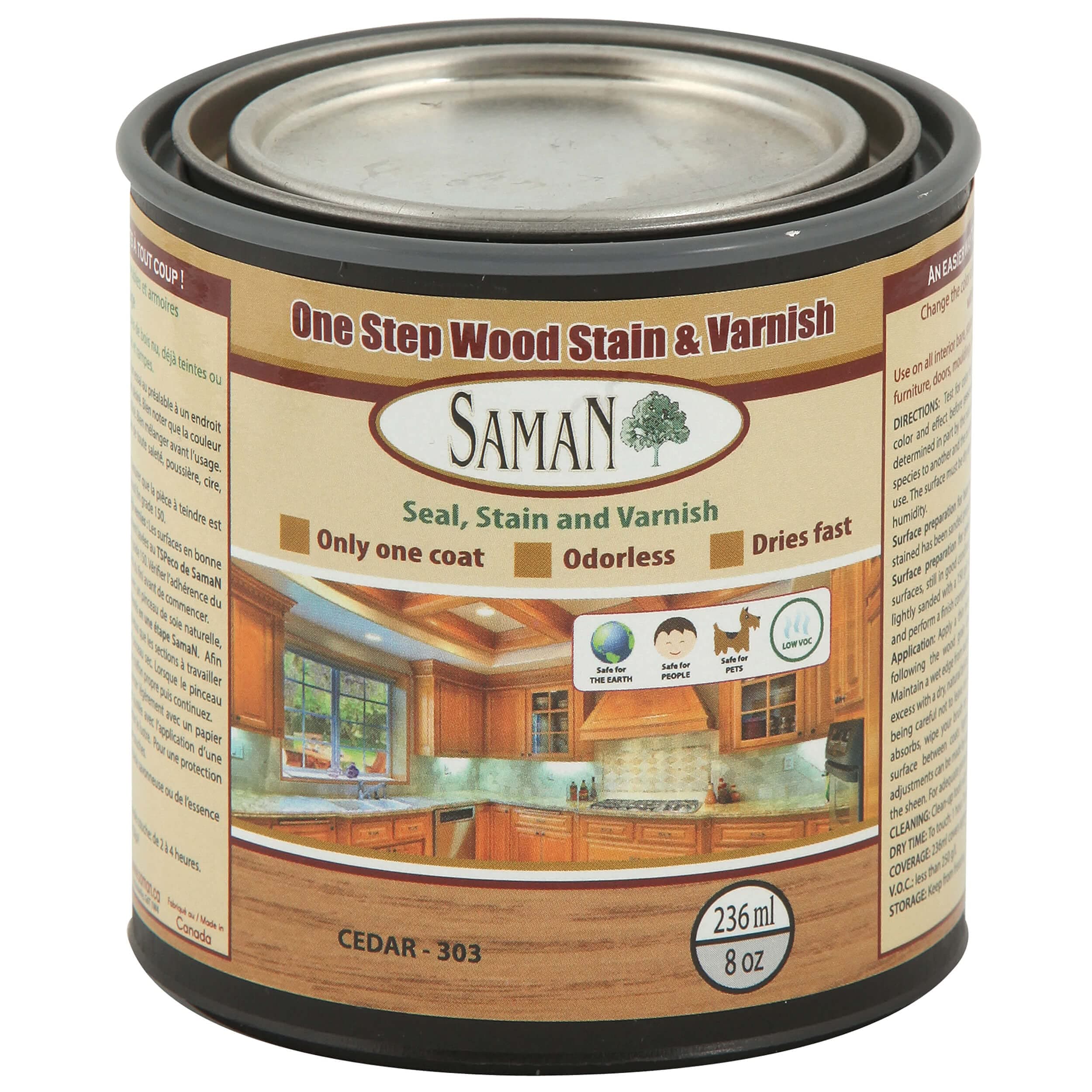 SamaN SAM-303-8 8-Ounce Interior Stain for Fine Wood for Seal, Stain and Varnish, Cedar