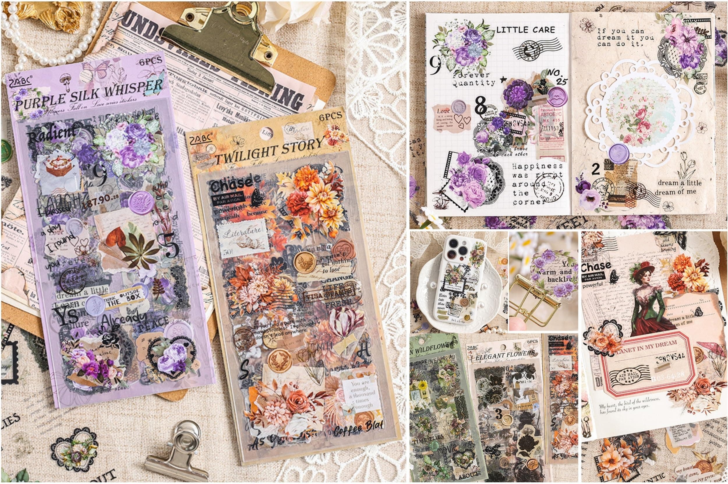 FunBlast Kawaii Sticker Set - 2 Packets, 140+ Stickers Self Adhesive Vintage Nature Stickers, Retro Flower Butterfly Plant Forest Decorative Stickers, Japanese Style Sticker Set (Random), paper, 9 cm