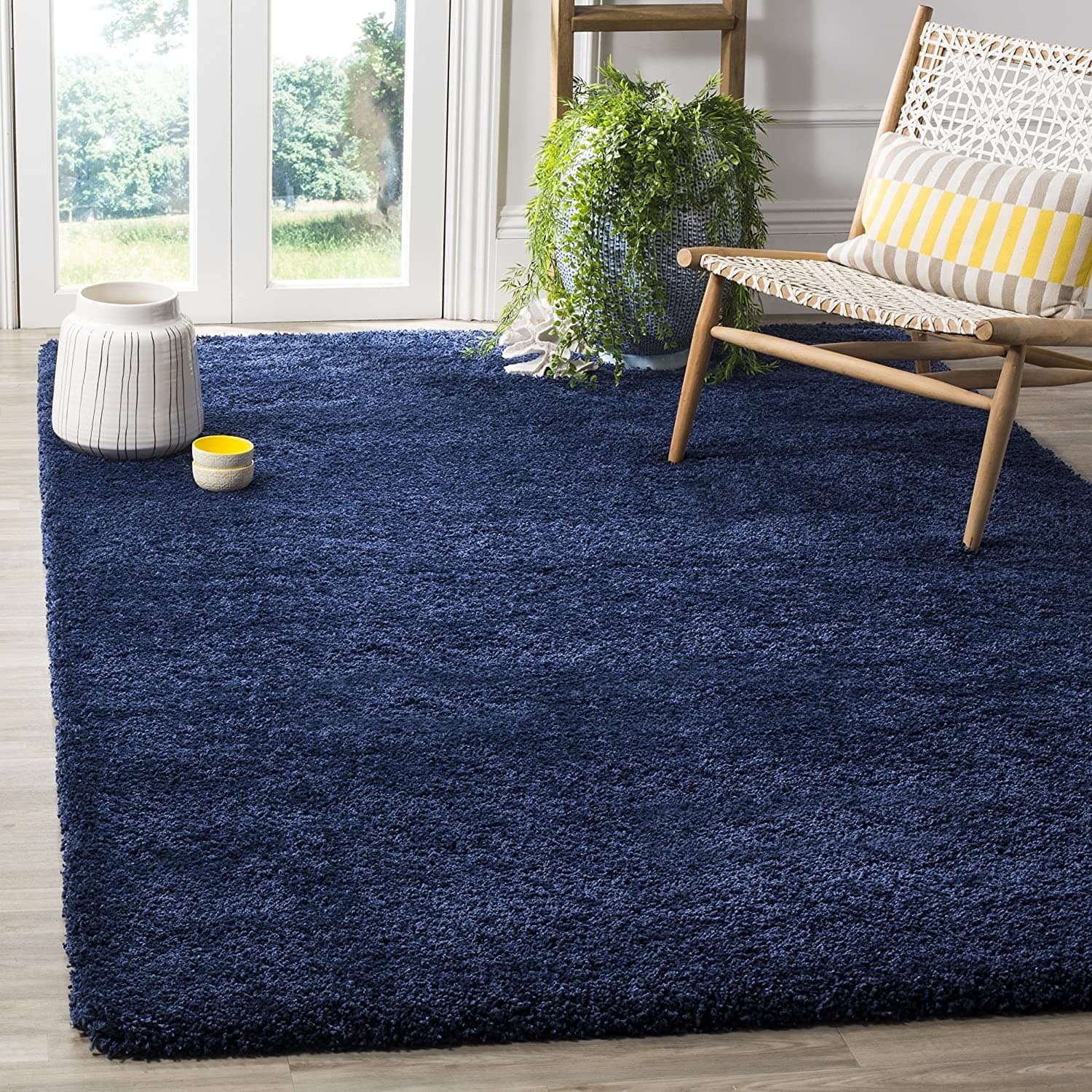 - Shaggy Carpet Plain Fur Rectangular Rugs For Bedroom Living Room 4X6 Feet Soft Microfiber 2 Inch Height Navy Blue Color